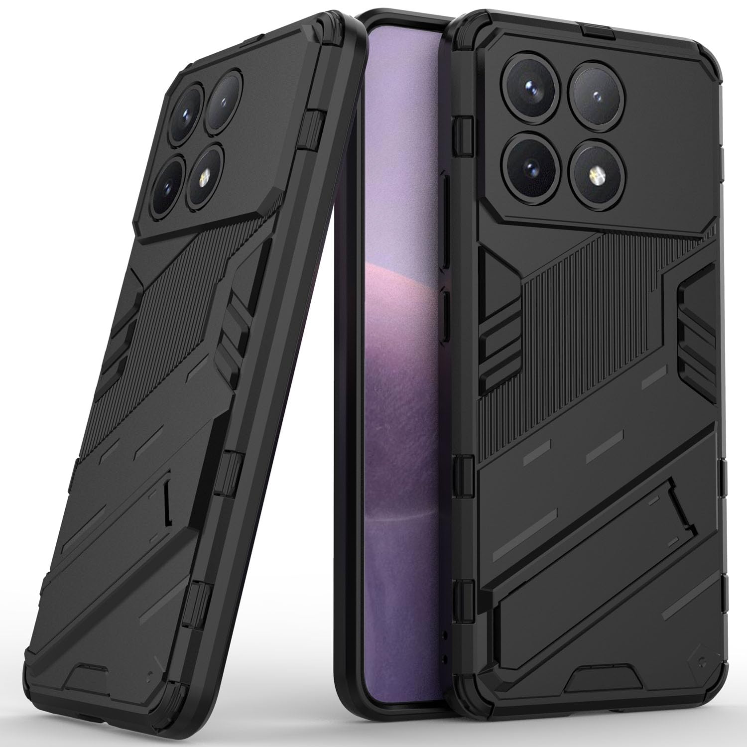 SCIMINPhone Case for Xiaomi Poco F6 Pro, Two-layered Protection Hard Shell Case with Integrated Two-way Kickstand Black