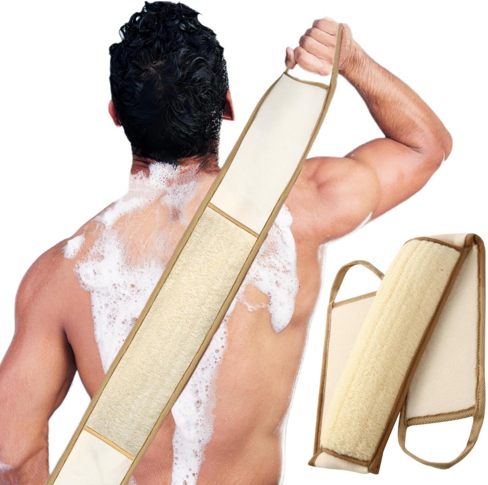 Exfoliating Natural Loofah Sponge Back Scrubber for Shower, Exfoliating Sponge for Shower, Bath Shower Scrubber for Men and Women, Luffa Scrubber to Clean Your Back Deeply Relax Your Body (1 Pack)