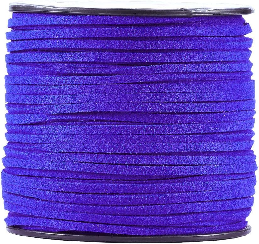 Fashewelry 100 Yards 6mm Flat Suede Cord Faux Leather Cord Micro Fiber Lace Ribbon Rope Double Sided Velvet String Beading Thread with Spool for Bracelet Necklace Jewelry Making, Royal Blue