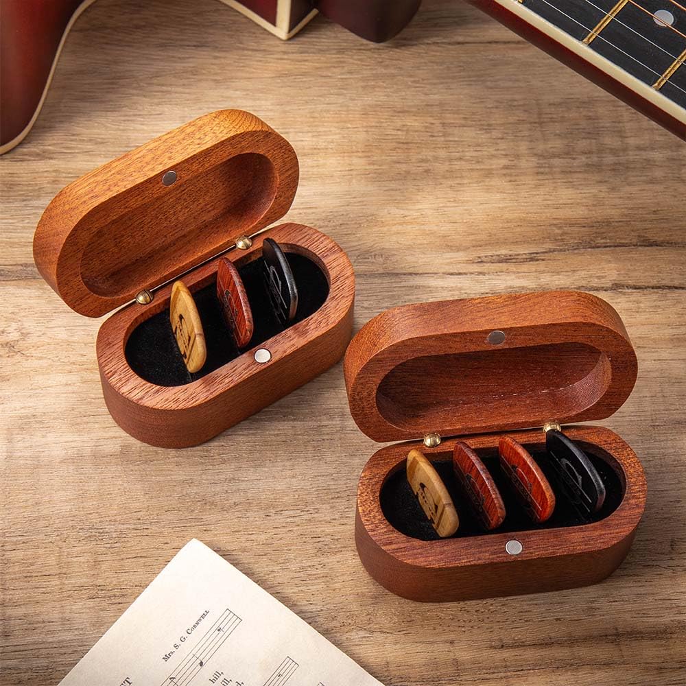 CALLIE Personalized Wooden Guitar Picks Storage Box Set with Engraved Name - Birthday Gift for Musician Guitar Player