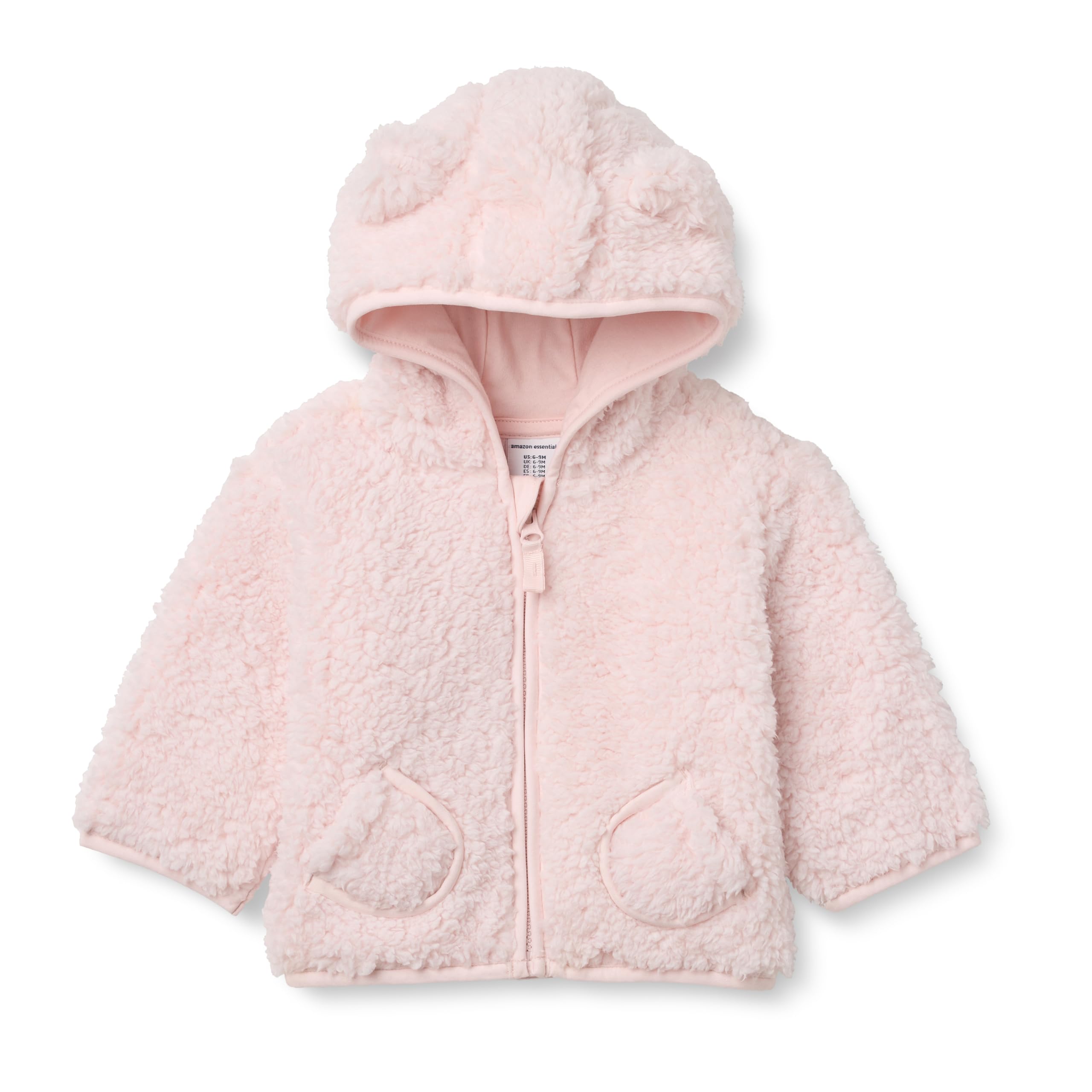 Amazon Essentials Unisex Babies' Hooded Sherpa Jacket, Pale Pink, 18 Months