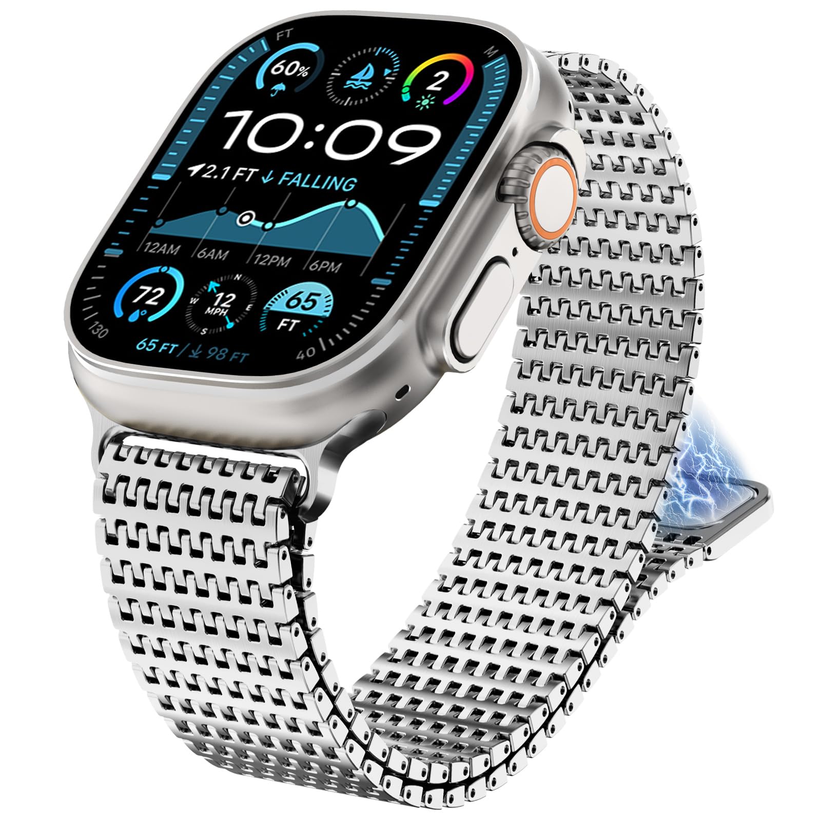 WINGLE Milanese Loop for Apple Watch Band Ultra 3/2/1 Band Ultra 49mm Series 11 10 46mm 45mm 44mm 42mm SE 3/2/1 9 8 7 6 5 4 3 2 Men Magnetic Metal Mesh Stainless Steel Apple Watch iWatch Bands, Silver