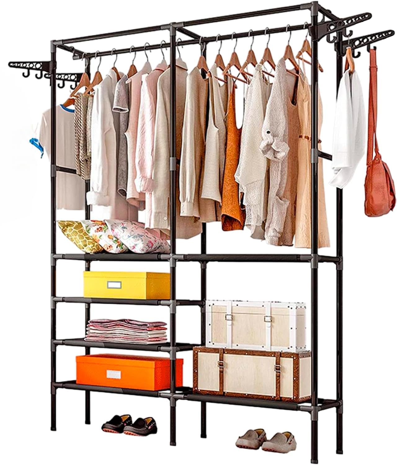 Bluelander Closet Armable para Ropa, Perchero, Closet Organizador, Ropero Armable Organizador 173 * 108 * 36 cm, Armario Portatil, Rack para Colgar Ropa, Multifuncional con Ganchos (Con 2 Divisiones)
