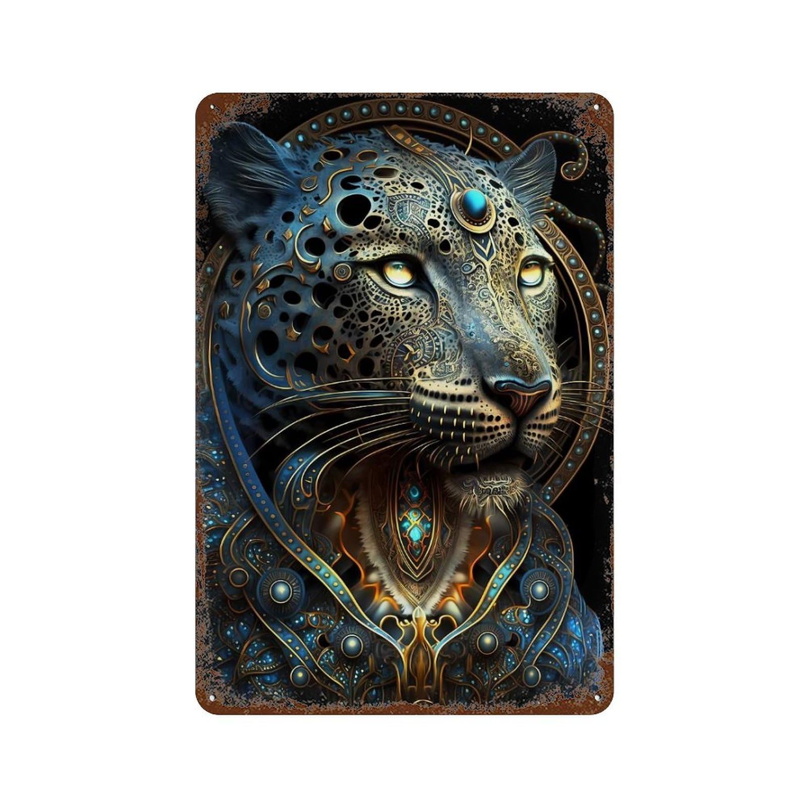 Mystical Astrology Leopard Aged Metal Wall Plaque 11.8"x7.9", for Pub, Kitchen And Man Cave Decor, Decorative Metal Wall Art