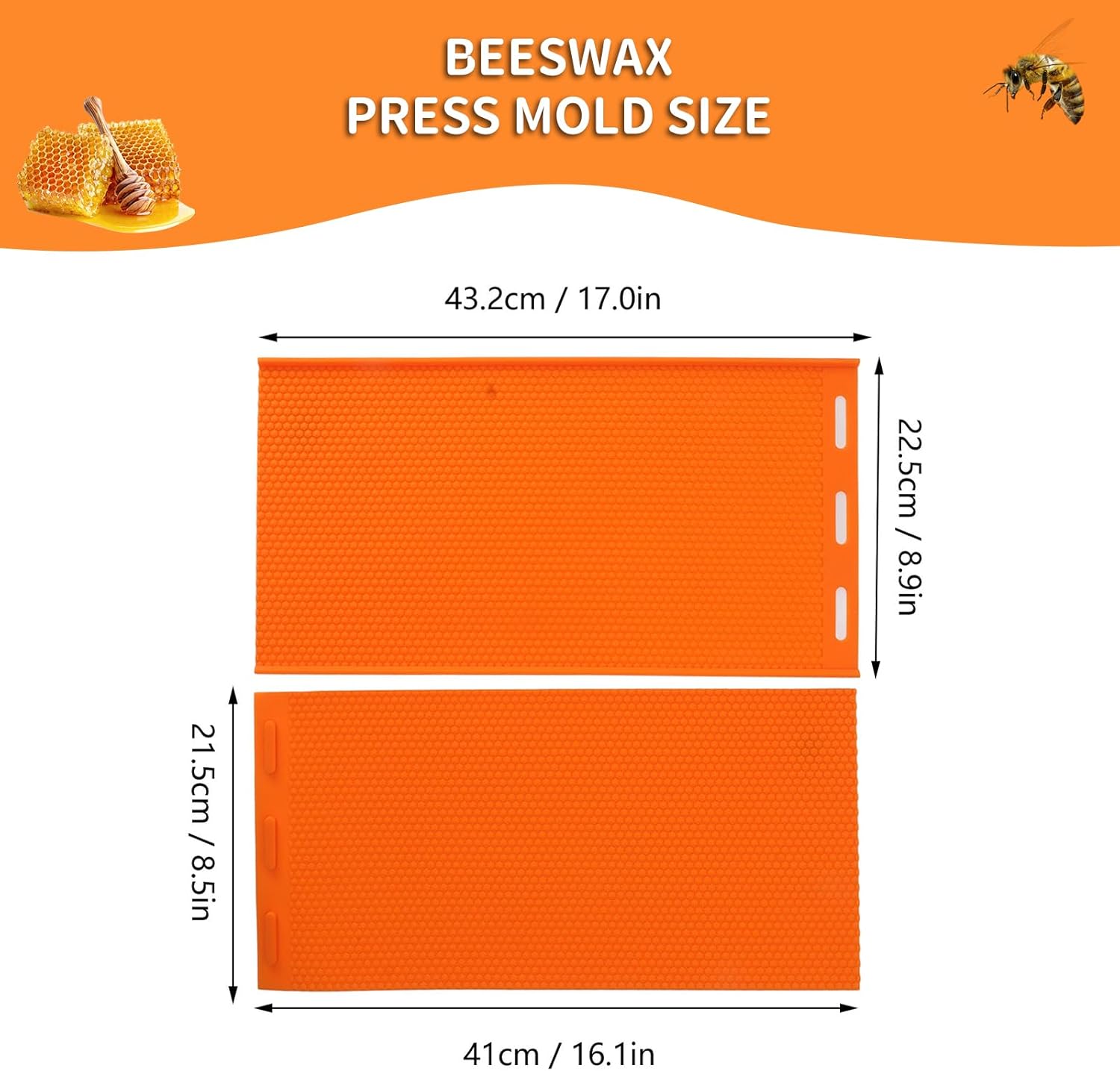 Topyond Silicone Beeswax Mold, 2 Sheets 5.4mm Flexible Beeswax Foundation for Beekeepers, Press Embosser Machine, Suitable for DIY Candle Making and Beekeeping(Orange)