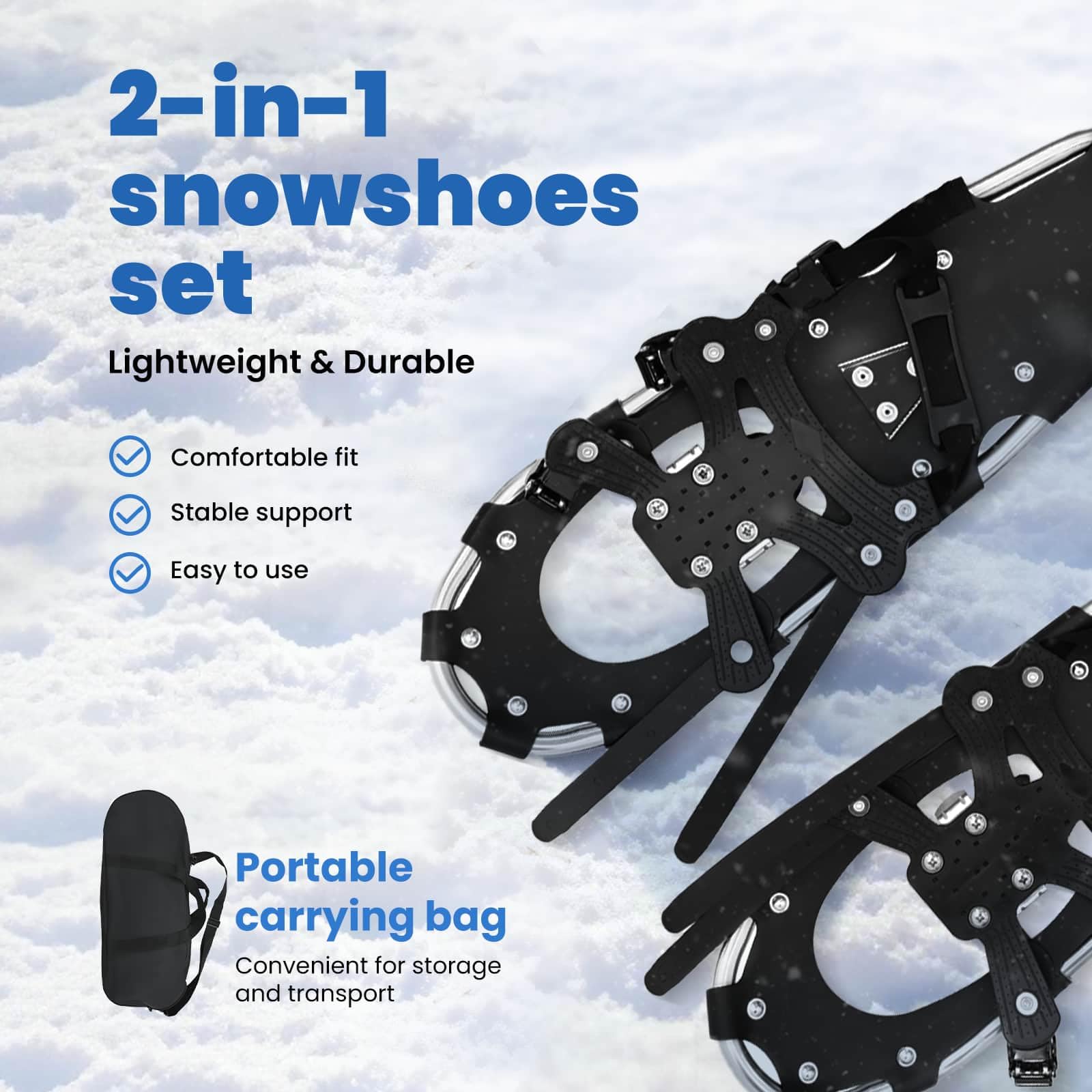 vidaXL Ciaspole 3 in 1 Argento e Nero 63 x 21 cm Alluminio e HDPE, Ciaspole in alluminio per il giardino, attrezzatura outdoor regolabile, accessori moderni per camminare sulla neve