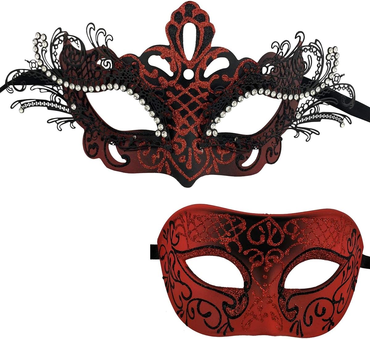 XVEVINA Couple Masquerade Metal Masks Venetian Halloween Costume Mask Mardi Gras Mask