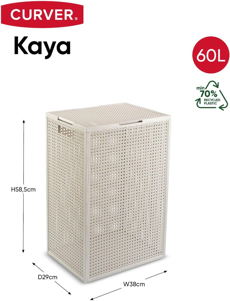 Curver Kaya Wäschekorb mit Deckel – 2er-Set – je 60 Liter – 38×29×58,5 cm – Weiß – Kunststoff – mit Belüftung