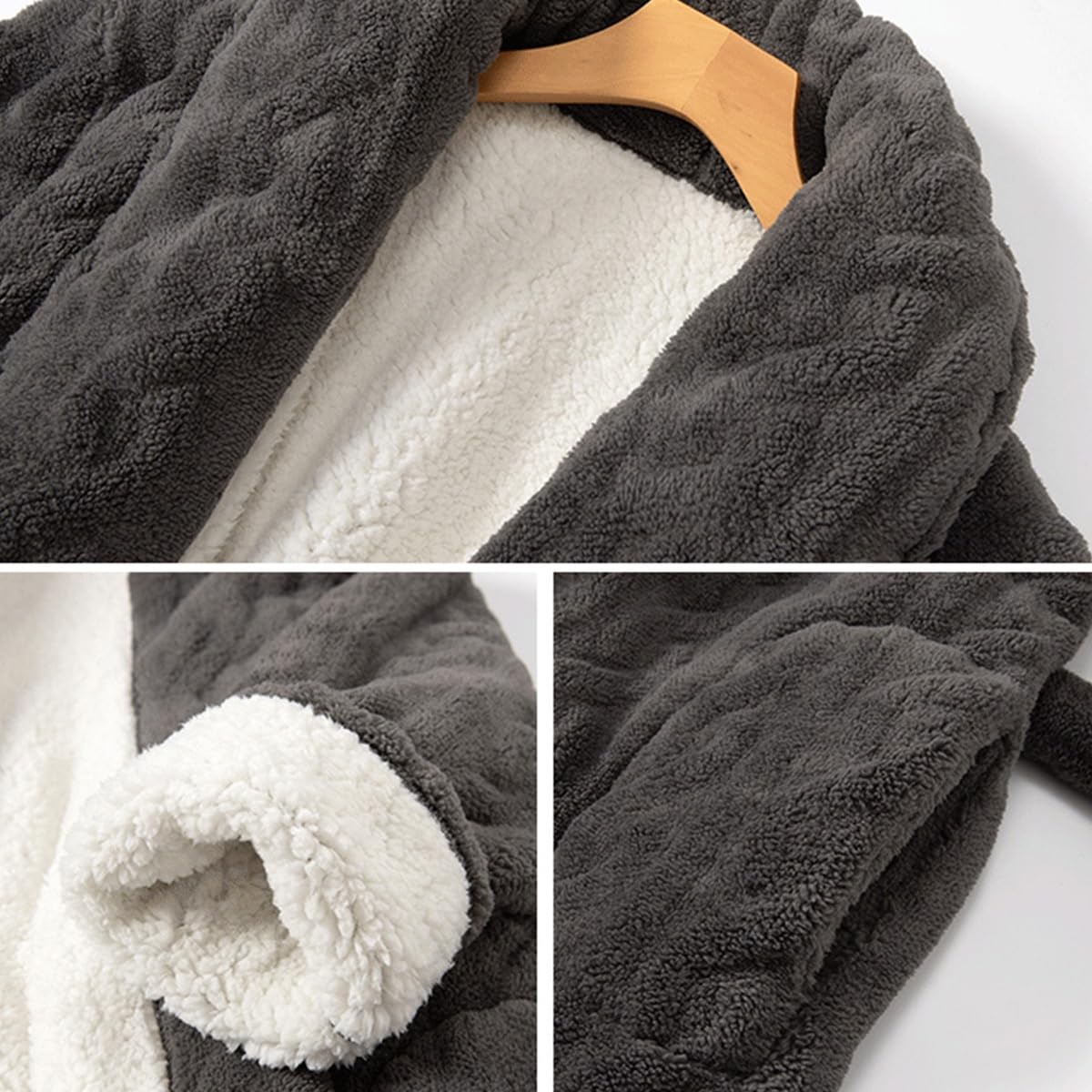GIZNXBA Albornoz Ducha Albornoz De Rizo Hombre Bata De Baño Camisones Largos Caliente Loungewear Sleepwear Camisones De Manga(/Gray B,XXL)