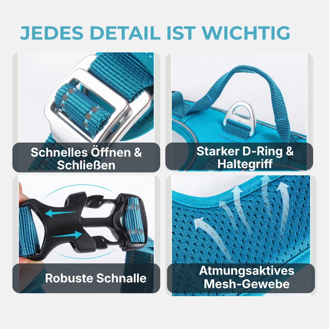 Szelki dla Psa MONTANA, mocna Regulowana uprząż Guard, Odblaskowe, z Miękką Wyściółką, bezuciskowe, odpinane z boku, bez przekładania przez szyję, Wygodne, z uchwytem, (czarny, XL)