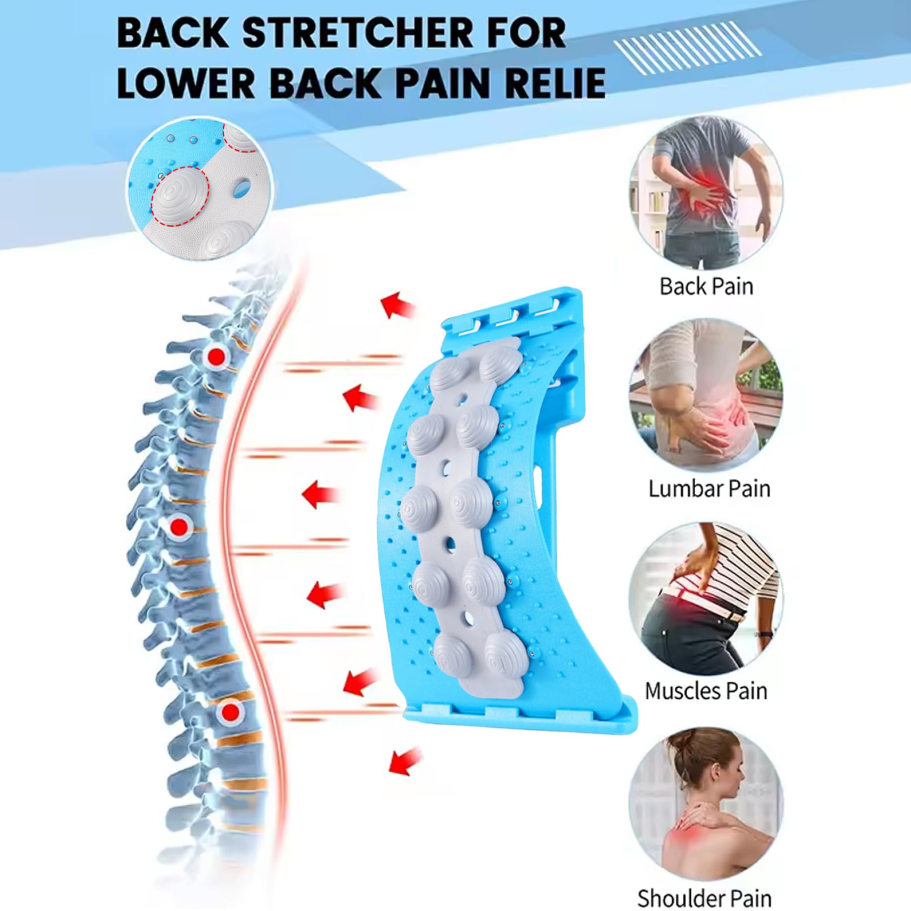 Planche lombaire antidérapante 4 niveaux réglables points de massage 3D bleu