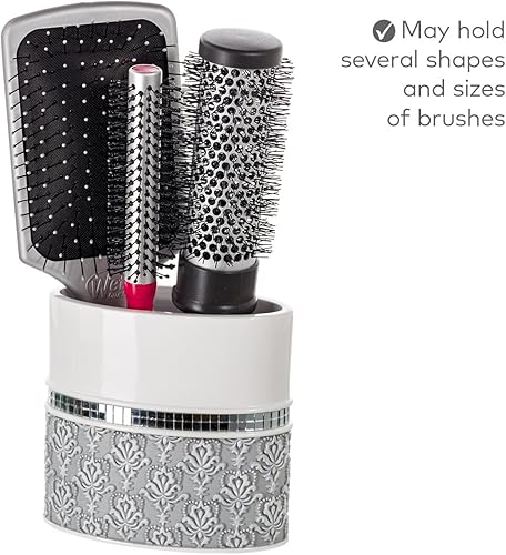 Miniatura 8 de Juego de dispensador de jabón de baño - Juego de accesorios de baño blanco con diseño de vidrio de mosaico juego de baño con soporte Qtip de 3