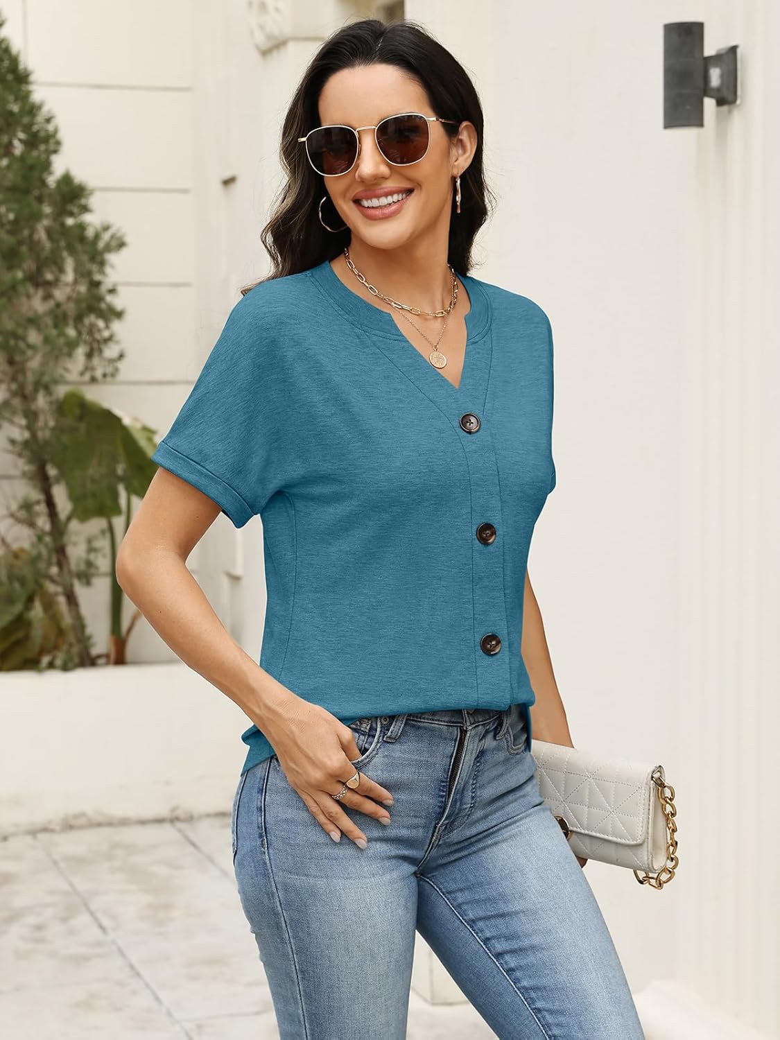 Womens Button Down Shirts Short Sleeve Summer Tops Loose Fit V Neck T Shirts Casual Ladies Tunic Tees 2026 - Image 4
