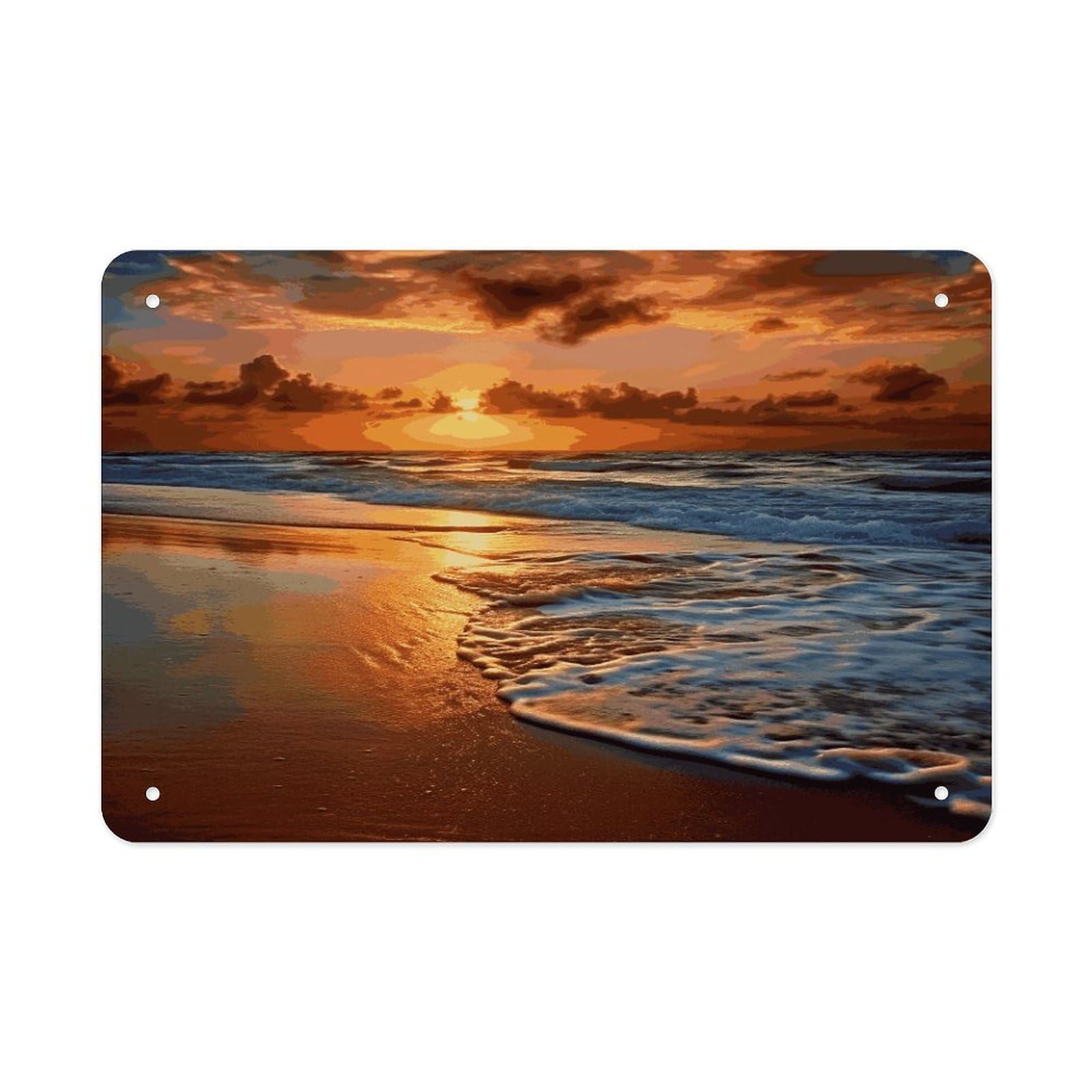 Fodpand Style Evening Beach Sea Water Wall Art Metal Signs Tin Sign