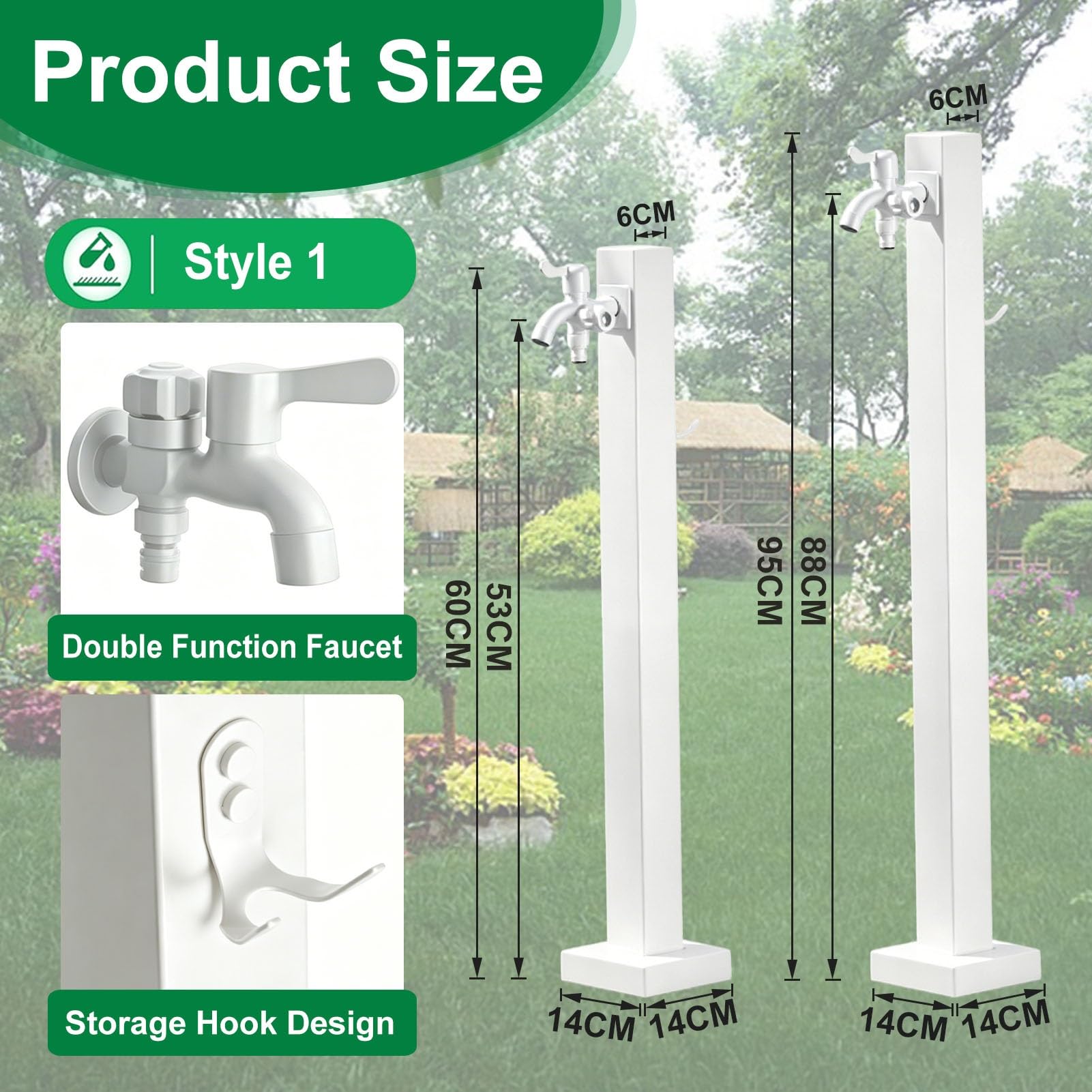 Hidrante De Jardín Blanco Vertical, Grifo Exterior A Prueba De Congelación, Columna De Agua con Manguera, Grifo Exterior para Patio, Jardín, Césped, Riego Y Beber(Estilo 1,Height: 95cm/37.4in)
