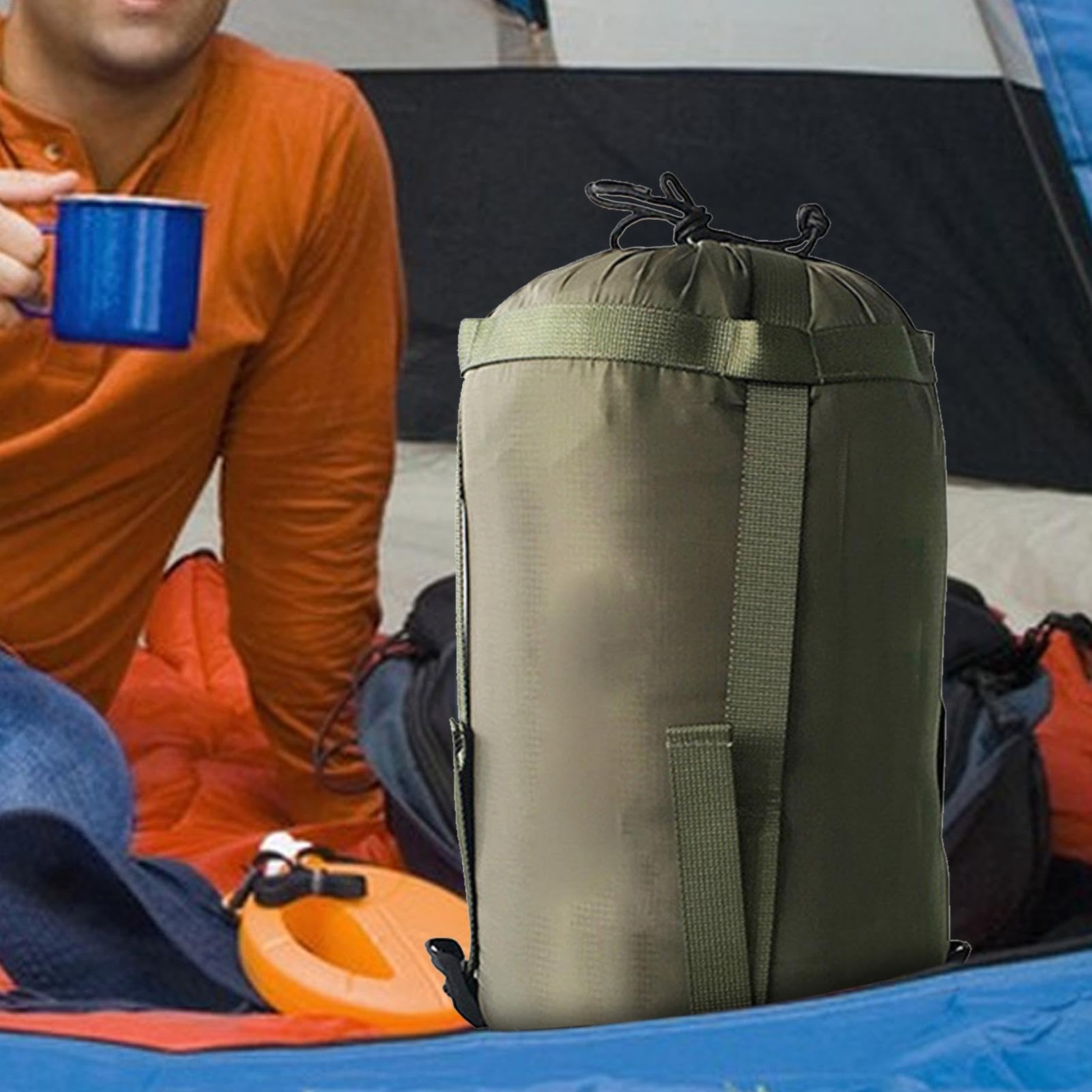 Sacco A Pelo Giuntabile Per Campeggio | Impermeabile E Leggero | Per 1-3 Persone | Con Sacco Compressione - Foto 8