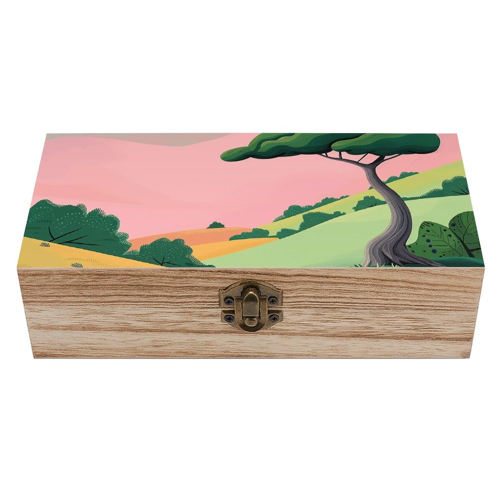 HLBSDM Vintage Wooden Storage Box Some Trees And Grass Keepsake Box for Jewelry Photos Letters Elegant Desktop Organizer for Home Office Decor