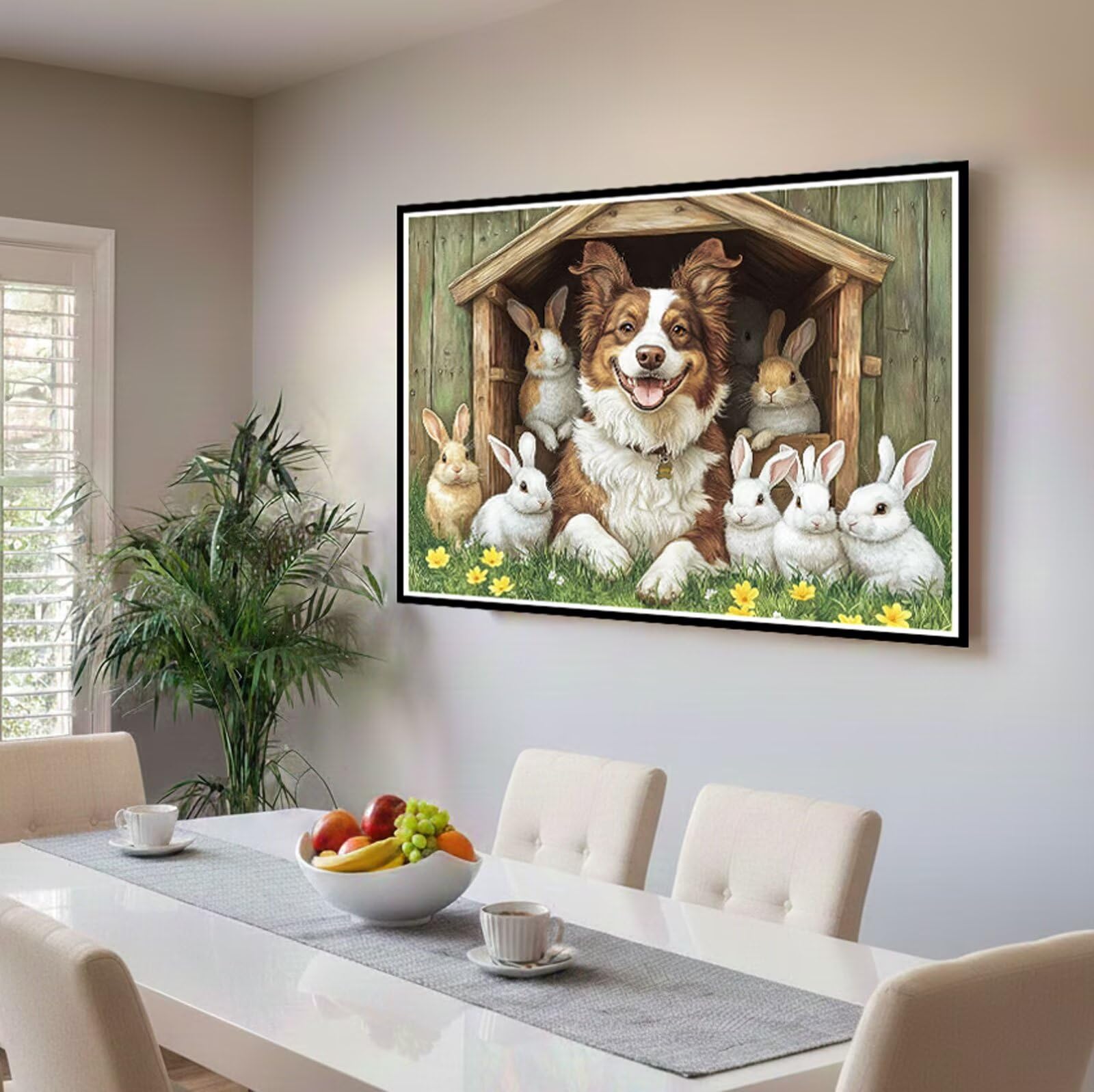 Dipingere con i Numeri Adulti Cane Dipingere con i Numeri Coniglio Paint by Numbers Hobby Creativi Adulti Fai Da Te Tela di Pittura a Olio Kit, Decorazioni Donna Regalo 60x80cm Senza Cornice Y3-247