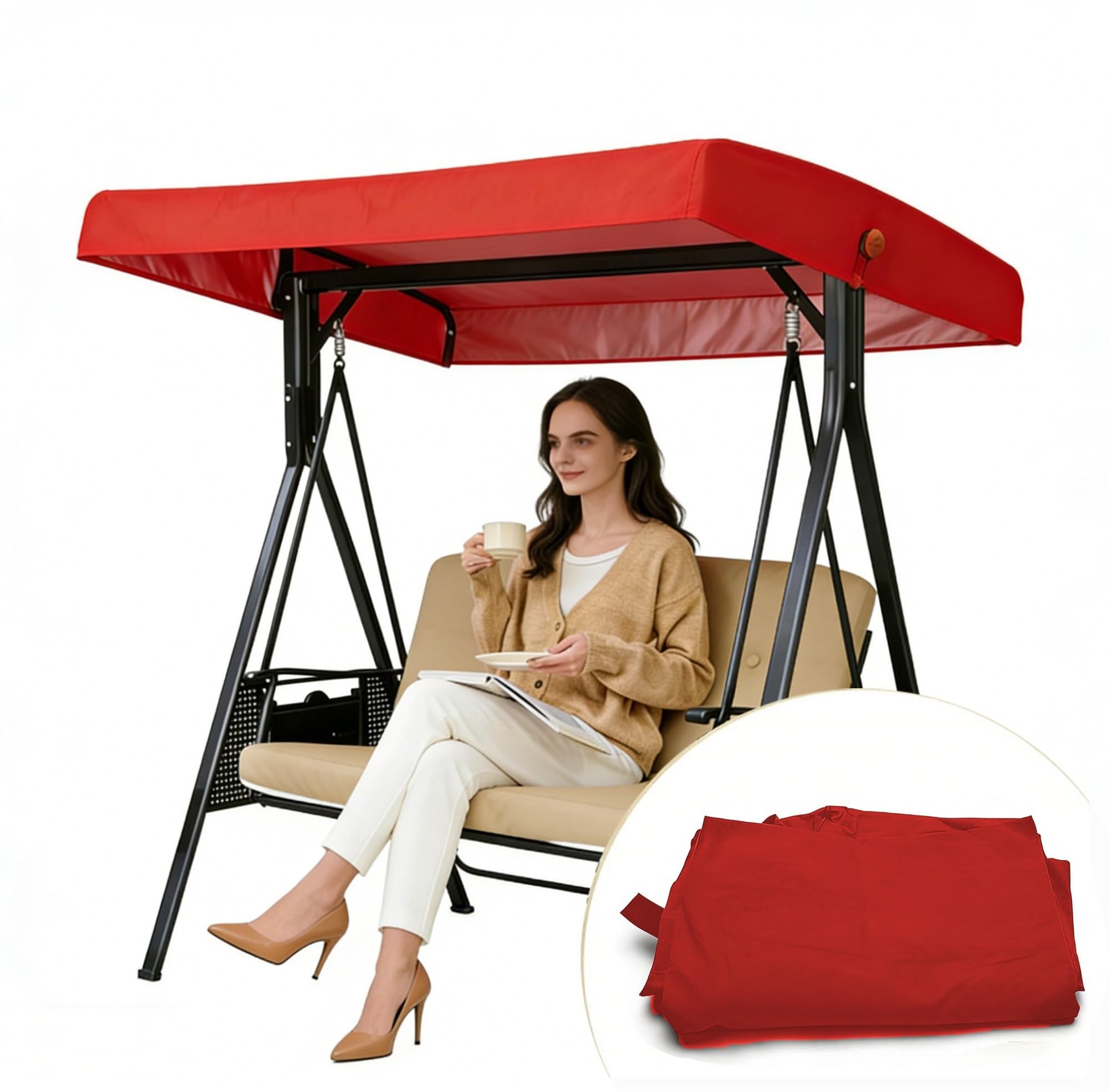 WFXXZL Outdoor Swing Cover 2 3 Triple Seater, Garden swing canopy outside Swing Canopy Replacement Top cover for Porch Patio Hammock Seat(Rot)
