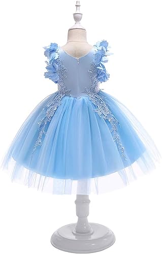 Weileenice Flower Girl Lace Dress Pageant Kids Wedding Christmas Holiday Party Dresses(Blue,8-9 Years)