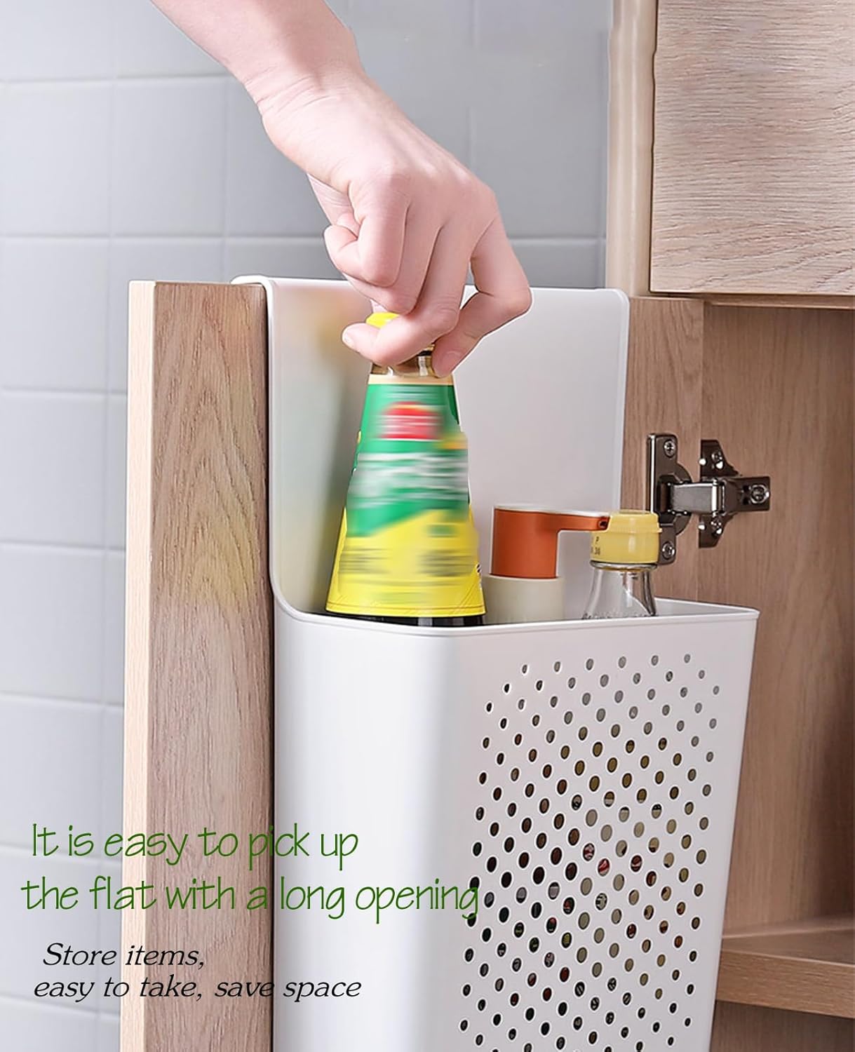 Kitchen cabinet door storage basket, no punching hook bracket hanging basket, 2pack - Image 3