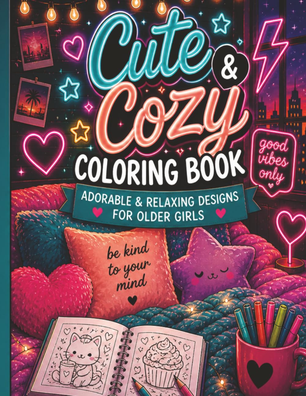 Cute & Cozy Coloring Book for Teens and Adults Relaxing Kawaii Animals, Boba Drinks, Snacks & Cozy Scenes | Bold Easy Designs for Stress Relief: Bold ... Moments, Food Aesthetic, and Positive Vibes