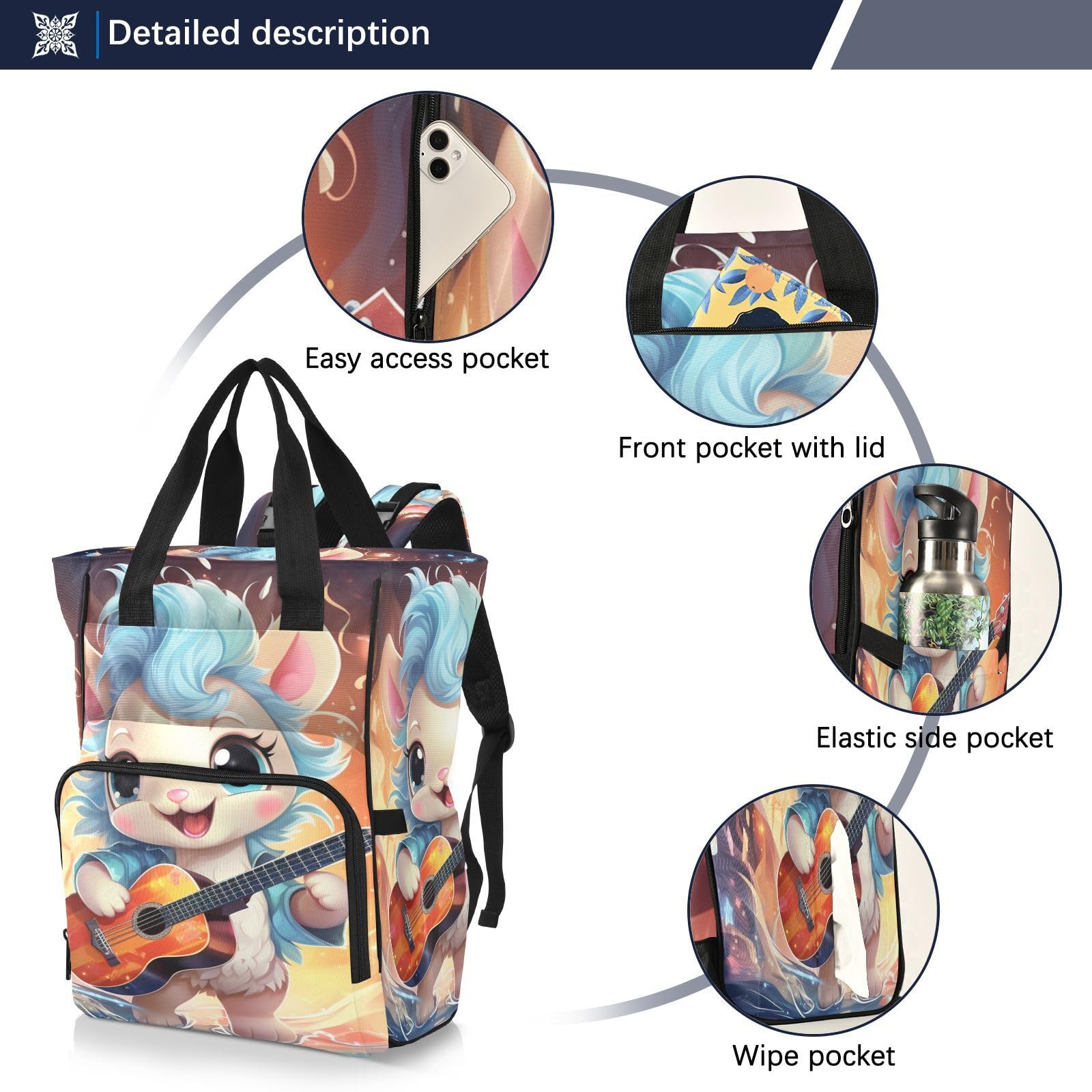 Musicale Giocoso Unicorno Blu Borsa per Pannolini Zaino Grande Capacità Borsa Mamma per Viaggia All'aperto