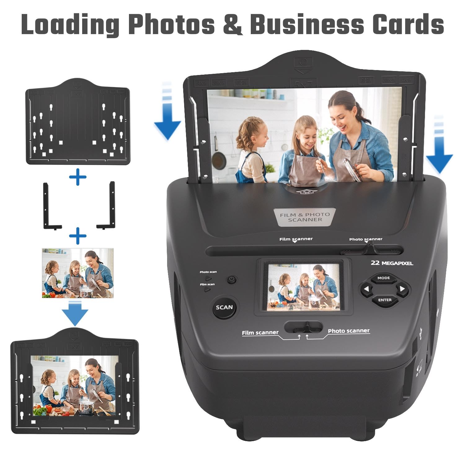 Scanner de films et photos avec écran LCD de 2,4", convertit 135 diapositives de 35 mm/135 films négatifs, photos, cartes de visite en images numériques de 22 MP, carte SD de 4 Go