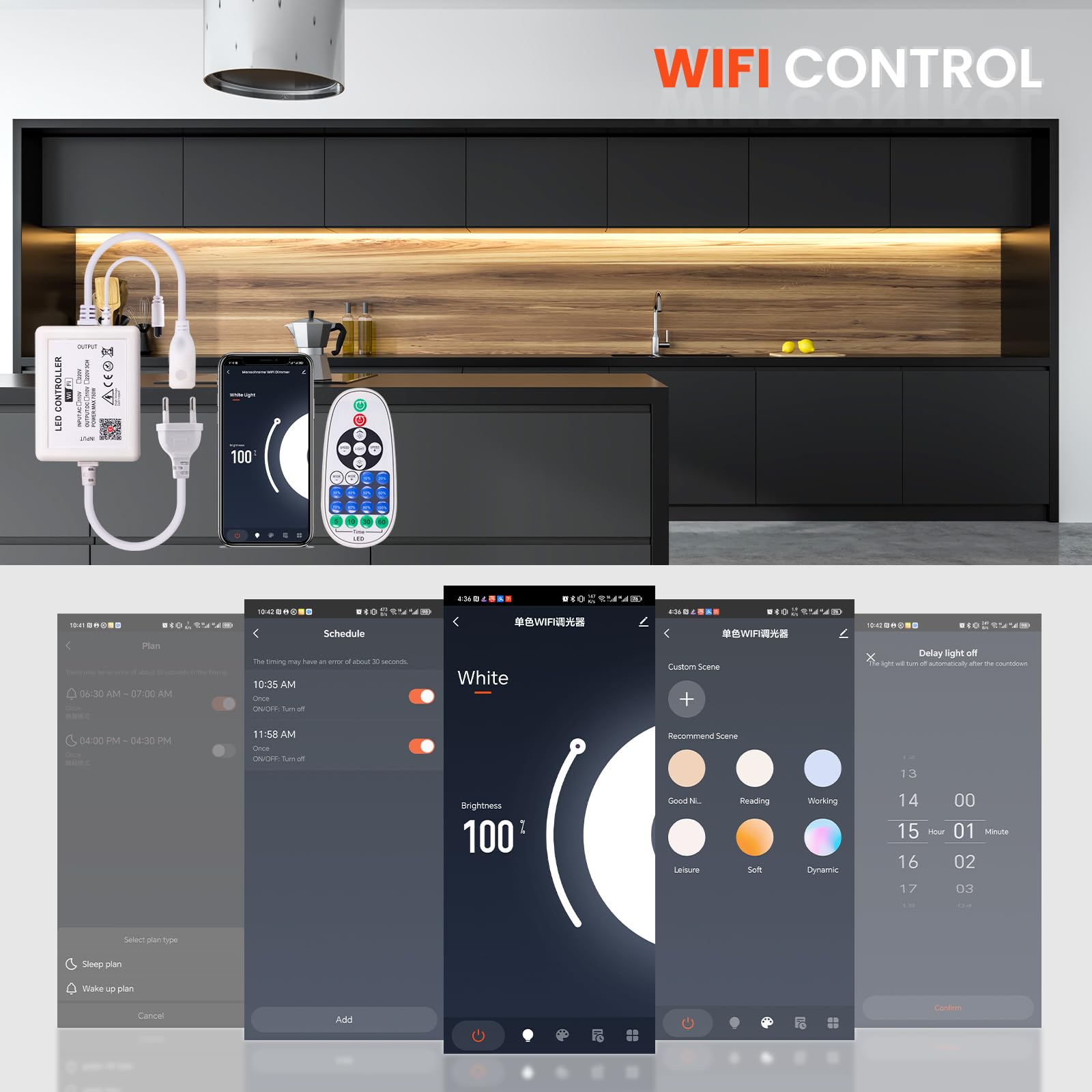 KISUFU Tira de LED COB 220V con WIFI 23 Key IR 750W Dimmer, IP65 Impermeable 288 Leds/M Cada Corte de 50cm Tira LED Neón Strip Light para Dormitorio, Jardín, Techo, Decoración Exterior.
