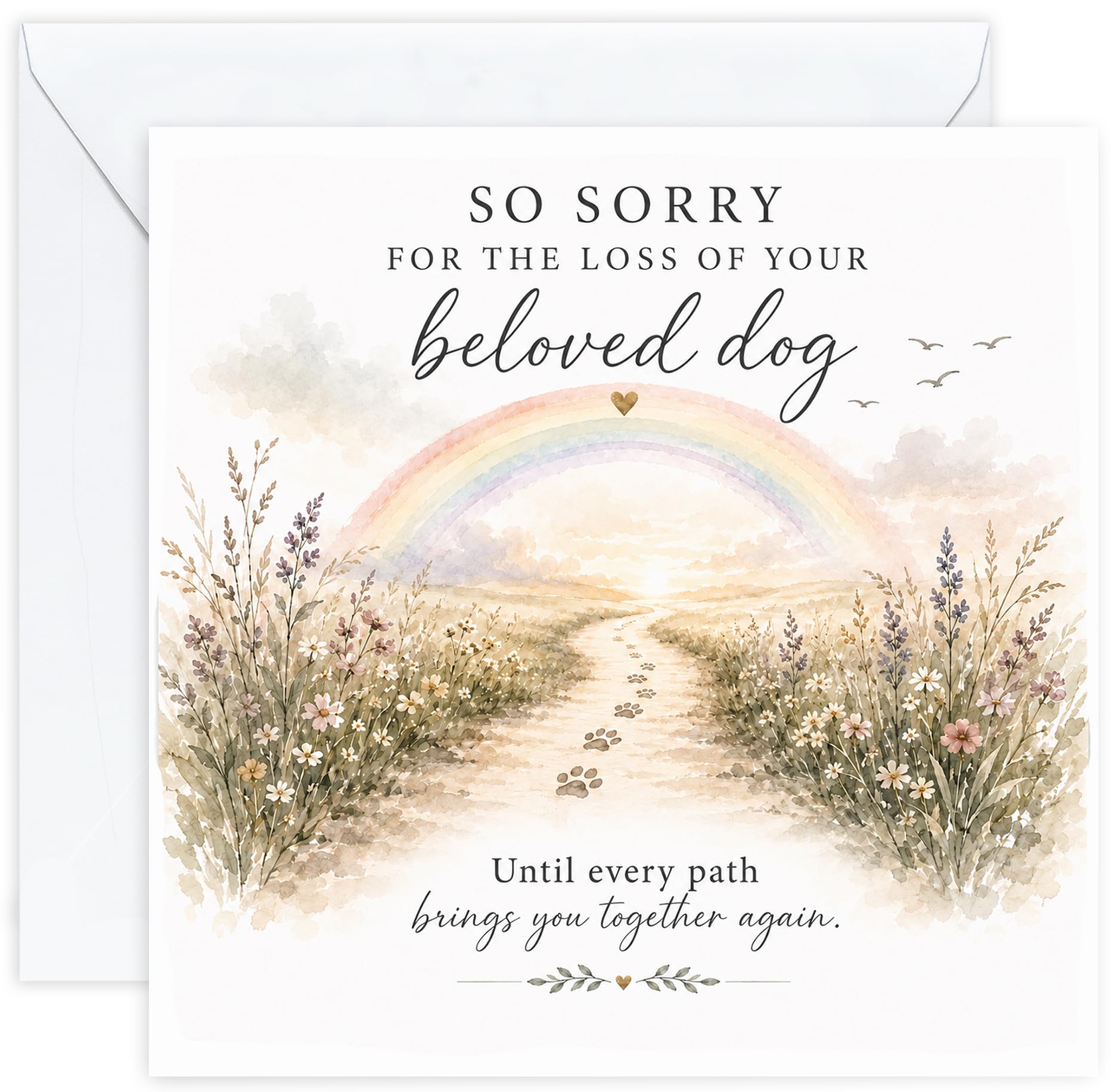 Dog Sympathy Card - Rainbow Path & Pawprints | Pet Loss Card