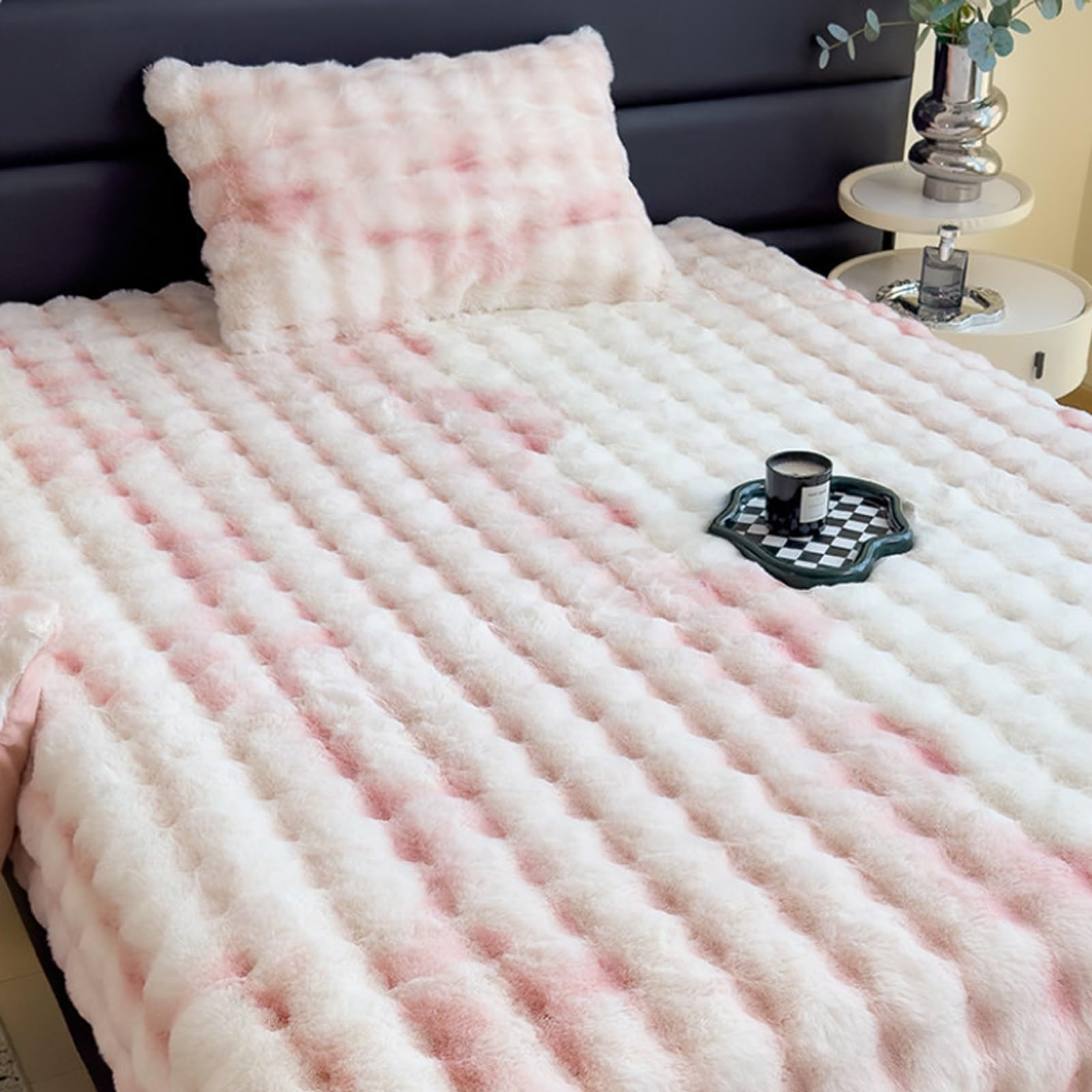 Sábanas bajeras de Terciopelo y Piel sintética Sábana Bajera Gruesa y mullida con Bolsillo Profundo de 28 cm, Comodidad y Calidez para Todas Las Estaciones(Pink,180x200cm/70.8 * 78.7in)