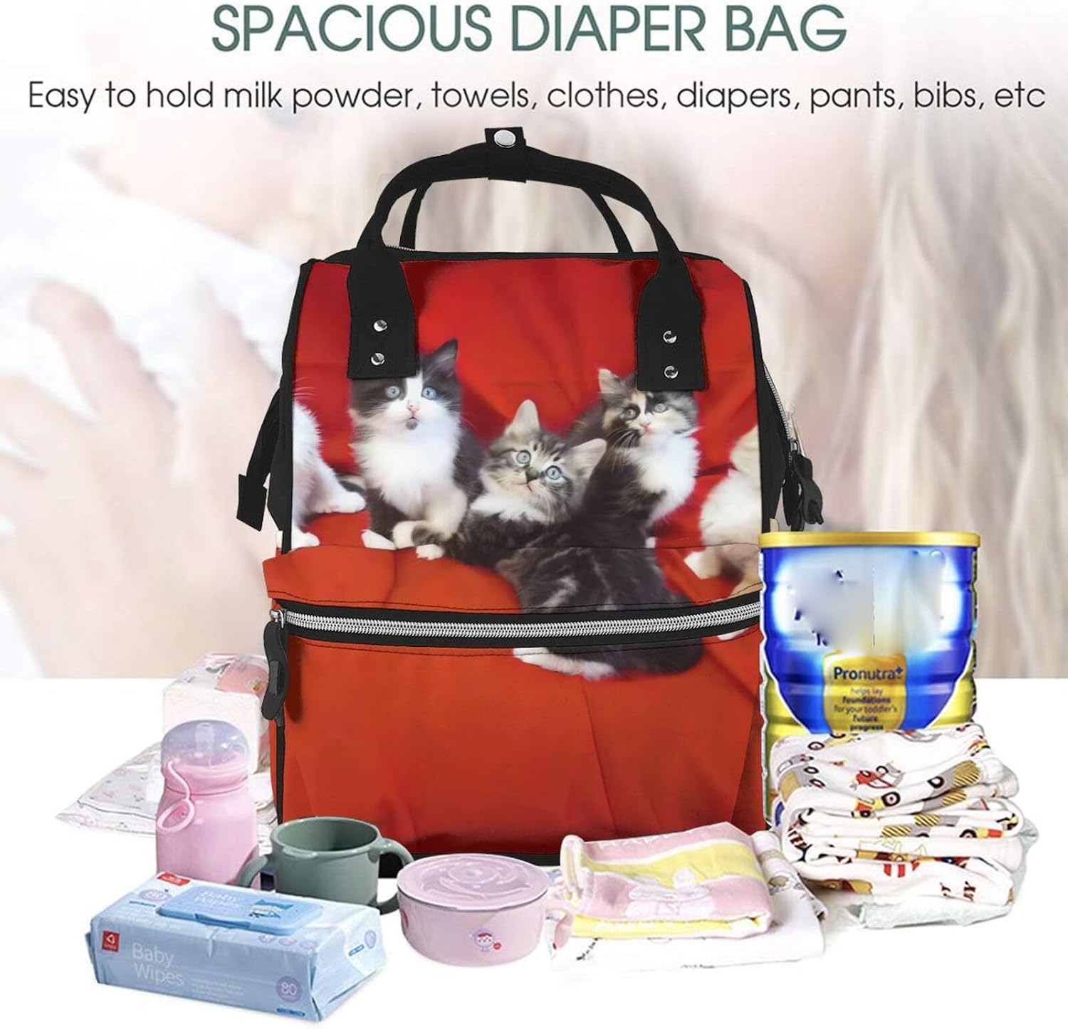 Cute Cat Diaper Bag Large Capacity Travel Backpack image 4