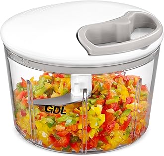 GDL Food Chopper, Pull Onion Chopper Dicer, Hand Powered Food Chopper, Fast Cutting Hand Chopper Mincer for Oinon, Garlic, Nut, 3.4 Cups 0.8L, White