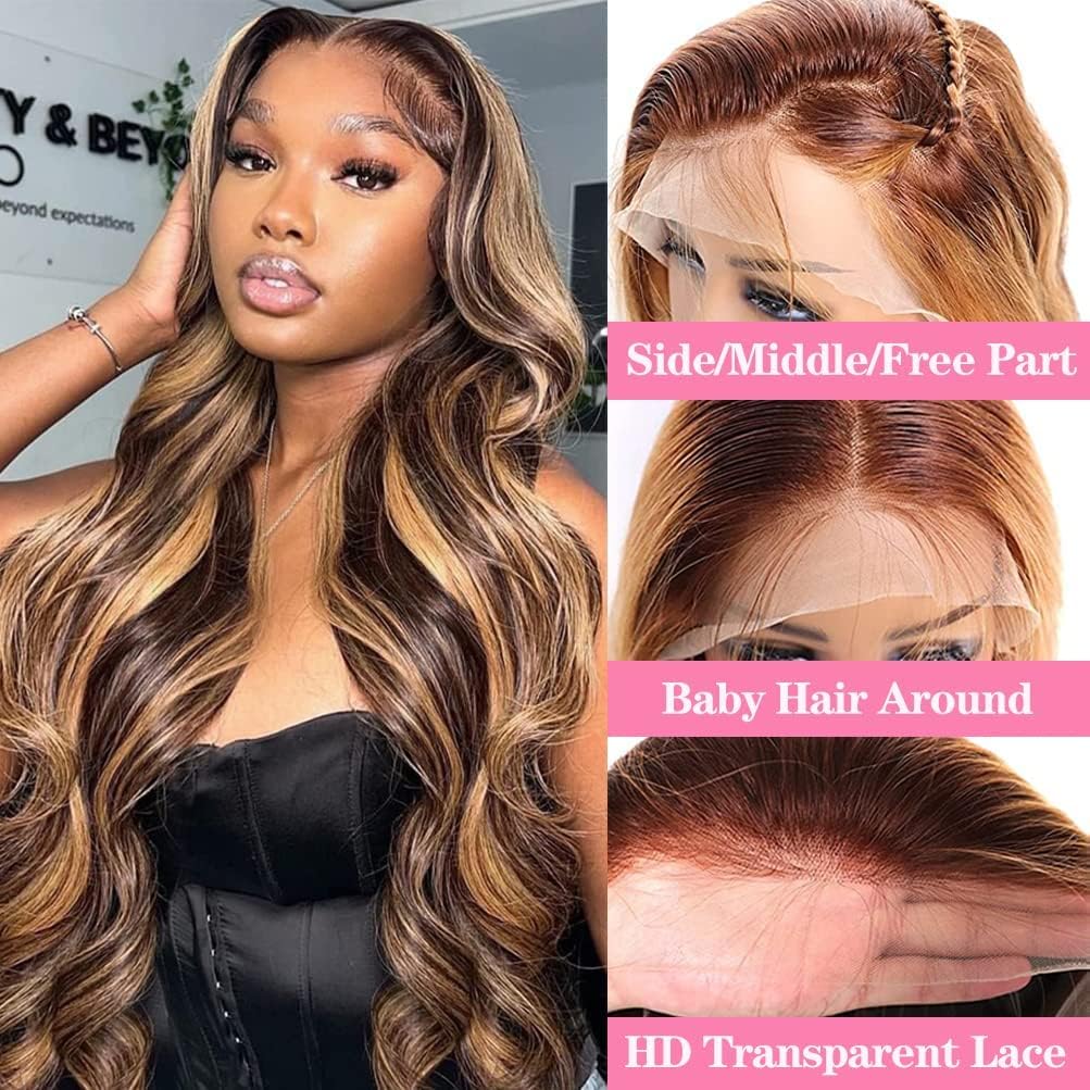 360 Lace Front Wigs Human Hair Full Lace Human hair Wigs Ombre Lace Frontal 180 Density 4/27 Colored Honey Blonde 360 HD Transparent Wigs for Black Women (Blonde, 18 Inch)