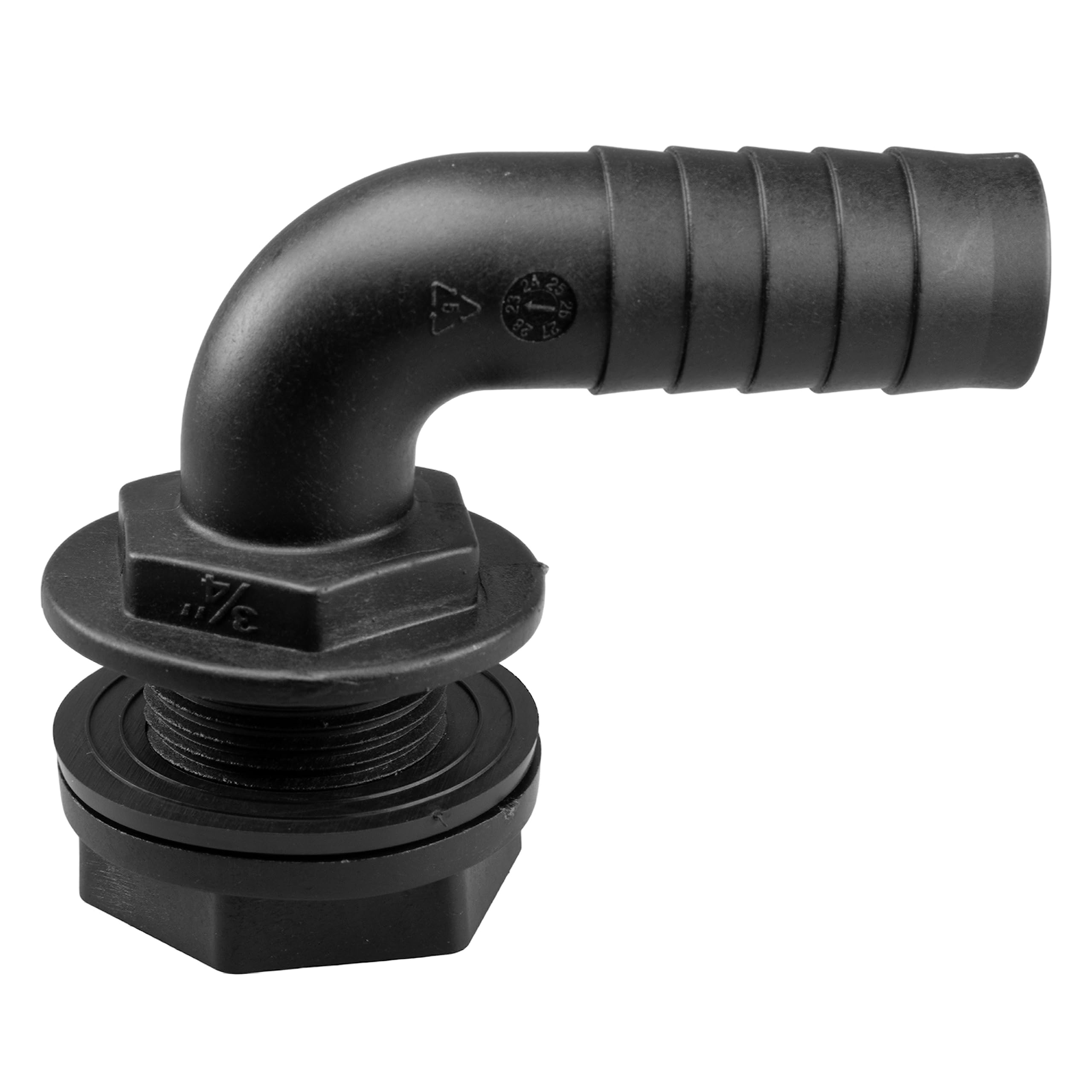 Water Butt/rain Barrel/Water Storage Tank Overflow hosetail Elbow with nut & Washer (3/4" bsp - 3/4" Barb) Requires A 26MM Hole
