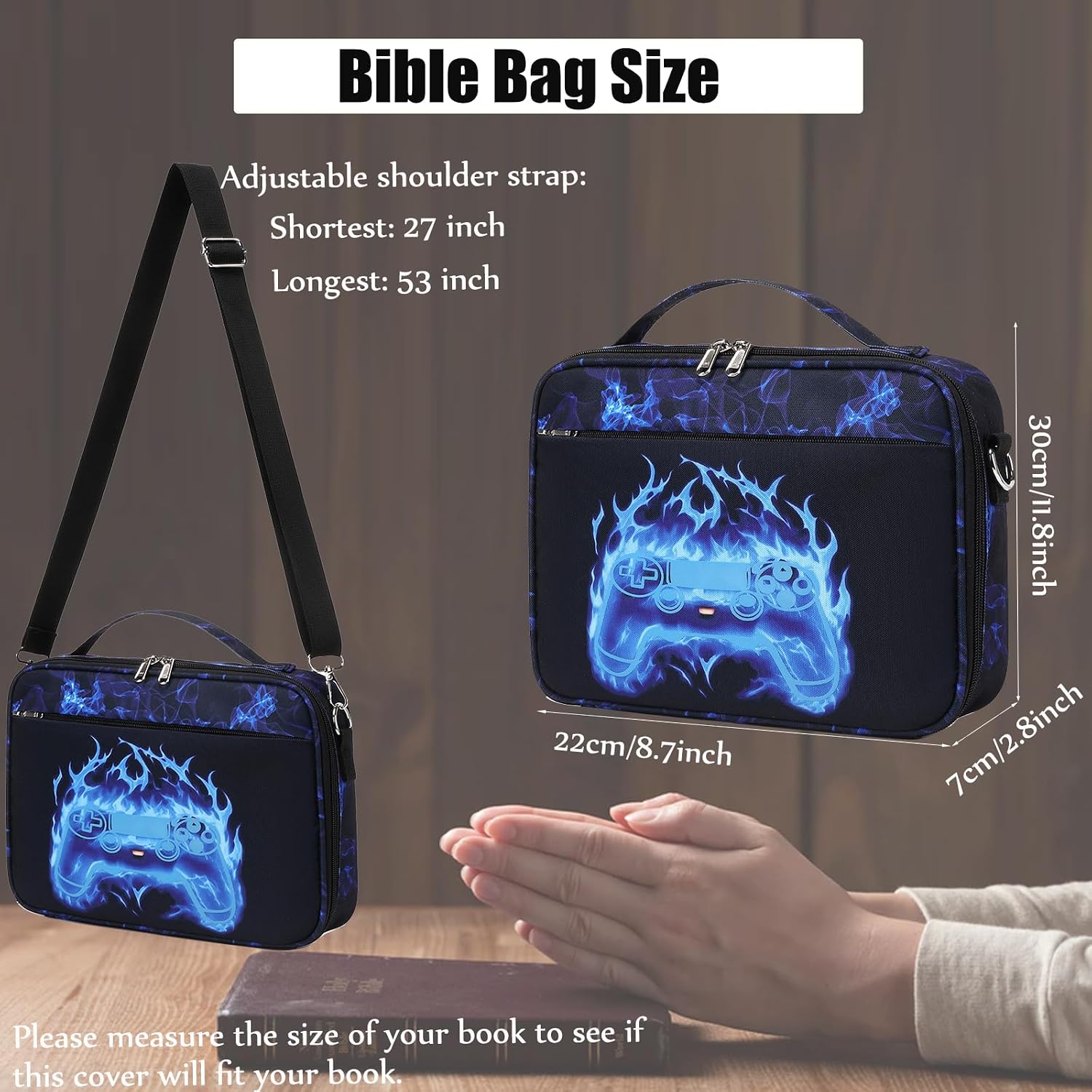 Bible Cover Case for Men Boys,Bible Case,Bible Book Cover Carrying Case with Handle Shoulder Strap and Zippered Pocket,Gifts for Men and Boys Luminous Game Blue