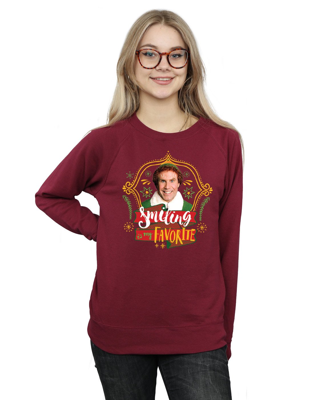 Elf Women's Buddy Smiling Sweatshirt X-Large Burgundy