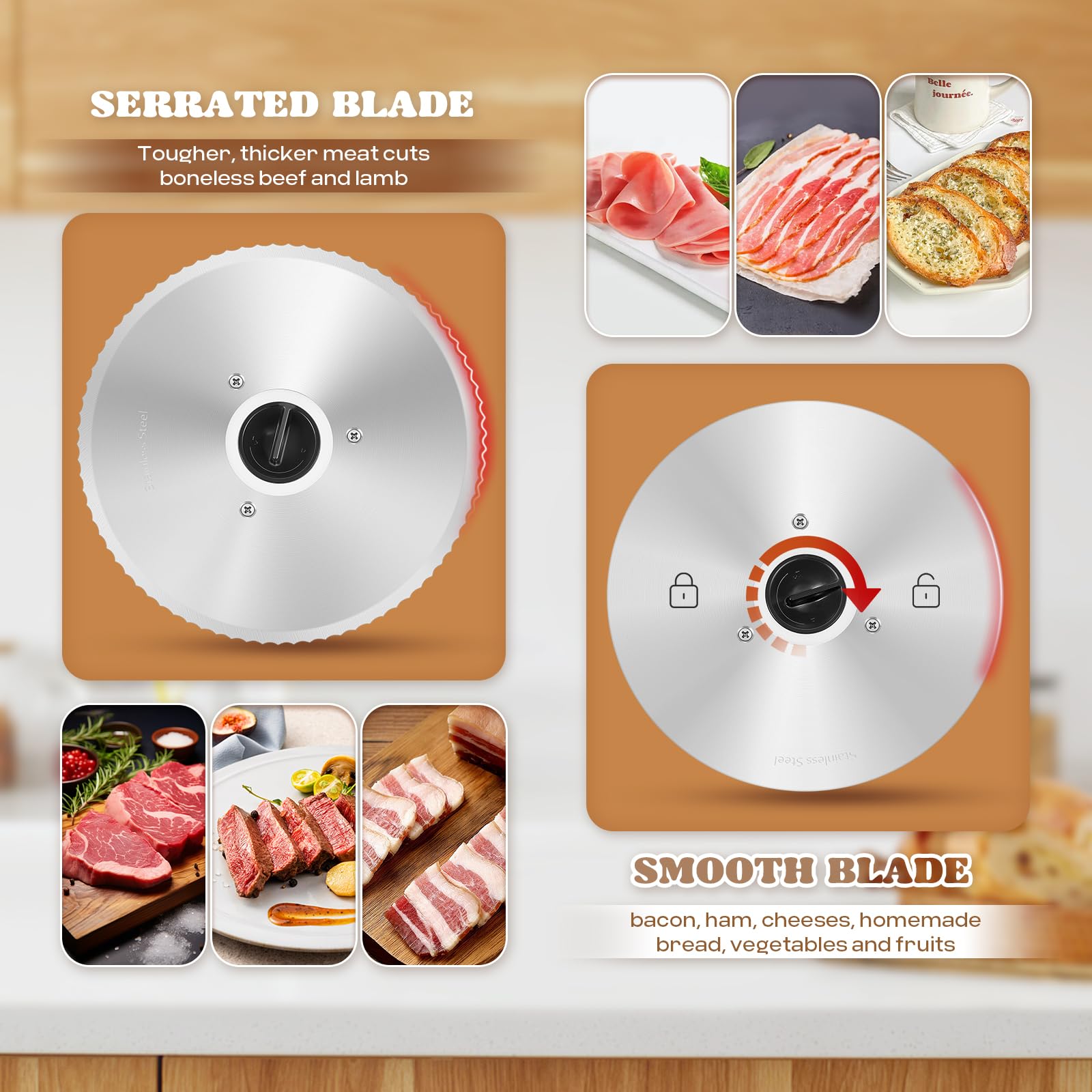 Moongiantgo Affettatrice Elettrica da Casa, Affettatrice Professionale con Blocco di Sicurezza, Spessore Regolabile 0-18mm, 2x Lama in Acciaio Inox da 19cm per Carne/Pane/Formaggio/Verdura (200W)