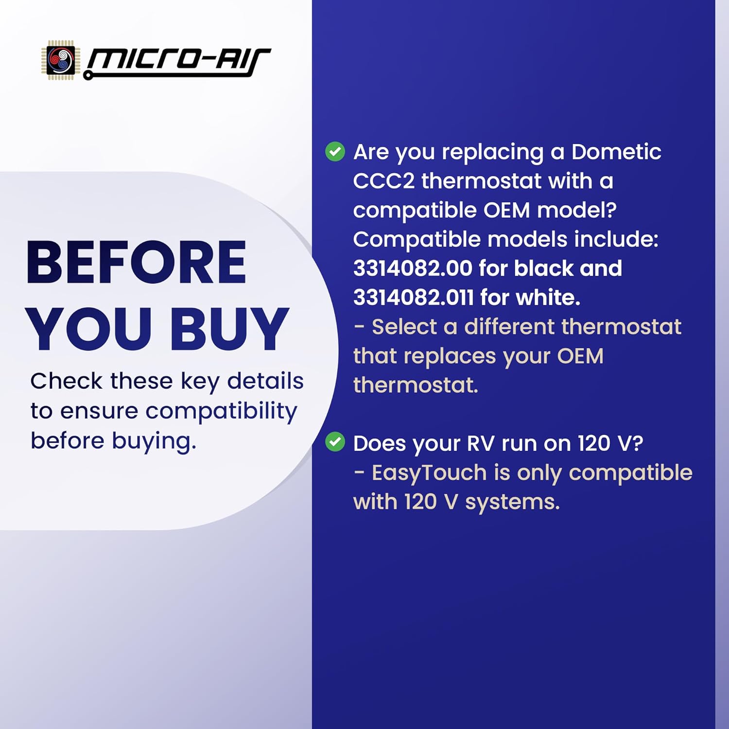 MICRO-AIR EasyTouch Digital RV Thermostat Replacement - Programmable and Reliable - WiFi and Bluetooth Enabled - Replacement Thermostat Compatible with Dometic CCC2 3314082 (350 Black)