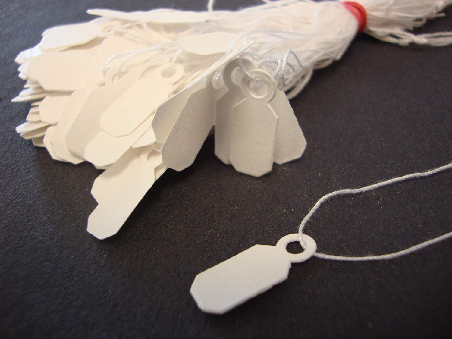 OMG 100 Mini White Strung Jewellery Tags Size: 8mm x 19mm