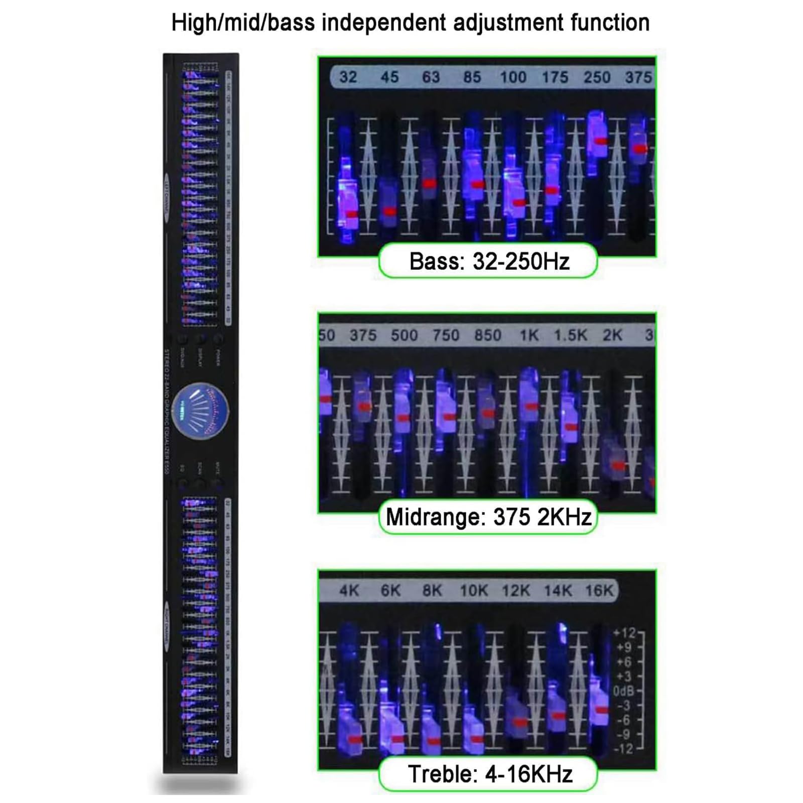 Ecualizador de audio de 22 bandas con analizador de espectro, 10 efectos preestablecidos para afinación de precisión y reducción de ruido, ideal para estudios de música y cine en casa