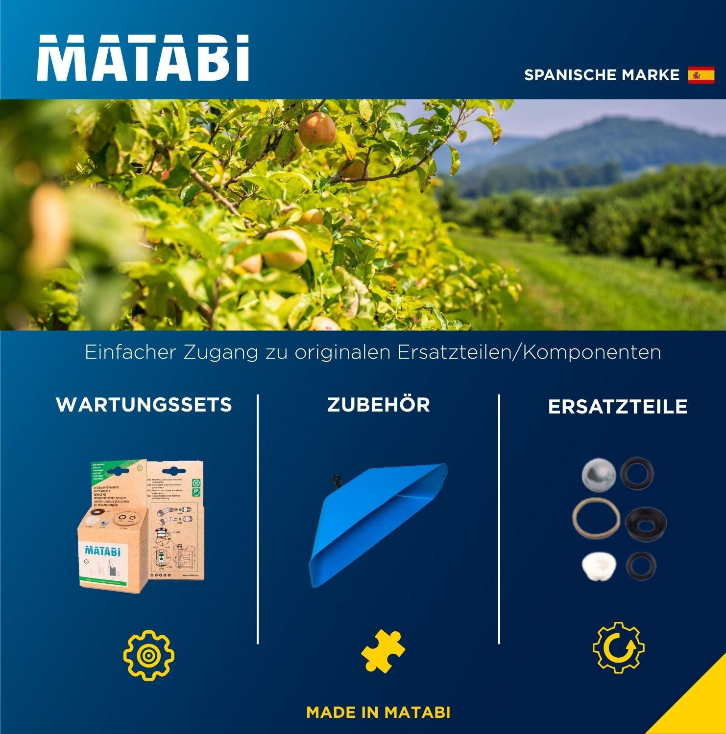 Matabi Evolution 12 - Drucksprüher 12 l - Druckregler, Edelstahlgriff | Manuelle Rückenspritze für Herbizide und Insektizide - Glasfaserlanze - 1,3 m Schlauch - Düsenset