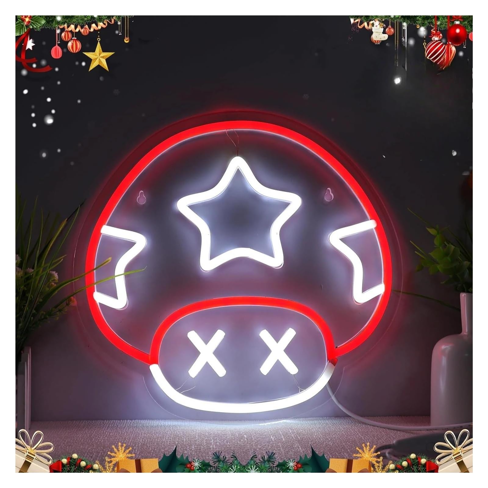 SHOUXI Sign Lamp Mushroom Neon Sign USB Cartoon Light Dimmable for Game Room Bedroom Birthday Party Wall Decor 30cmx29cm