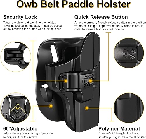 Miniatura 3 de Funda de seguridad 9, OWB para Ruger Security-0.354in CompactoProEstándar (no para modelos láser), 60 de inclinación ajustable, liberación rápida,