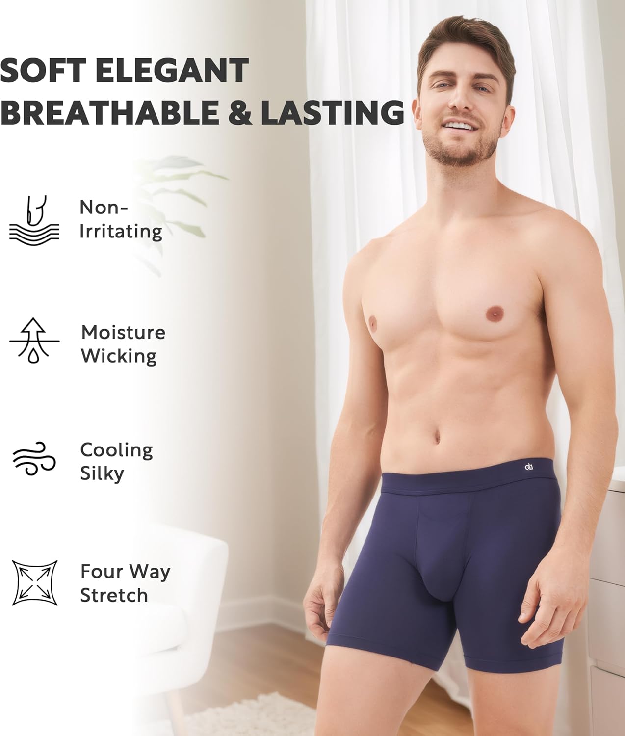 DAVID ARCHY Men’s Boxer Briefs with Covered Waistband & Fly, Breathable Underwear, Moisture-Wicking, 3-Pack - Image 5