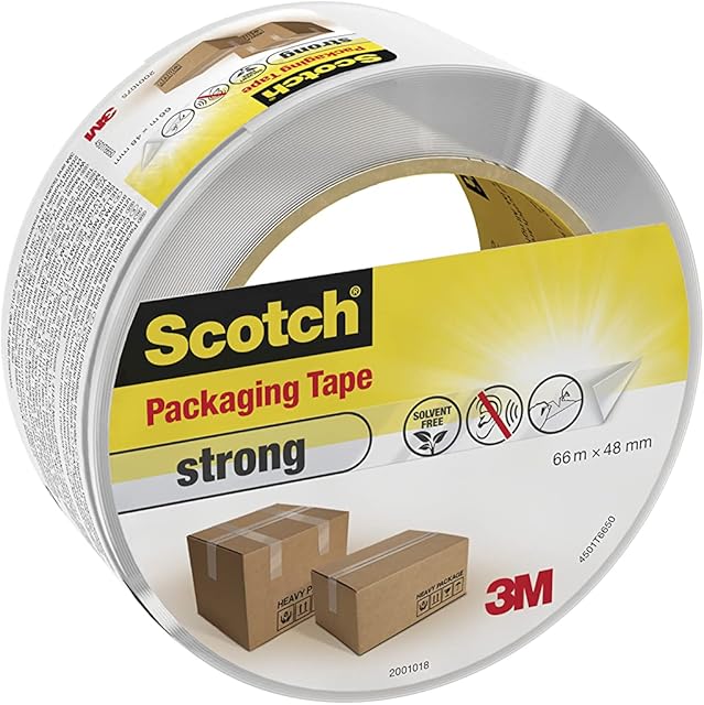 3M Scotch Strong Packaging Tape Transparent, 1 Roll, 48 mm x 66 m - Ideal for Packing Boxes and Parcels