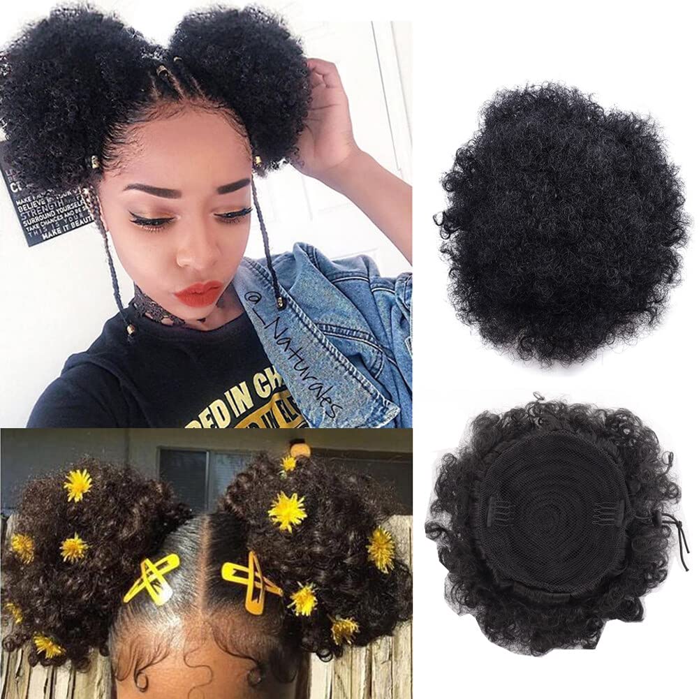 8-Inch Black Hair Bun with Drawstring Synthetic Curly Hair Ponytail Extension for Updo & Ponytail Hairstyles - Image 3