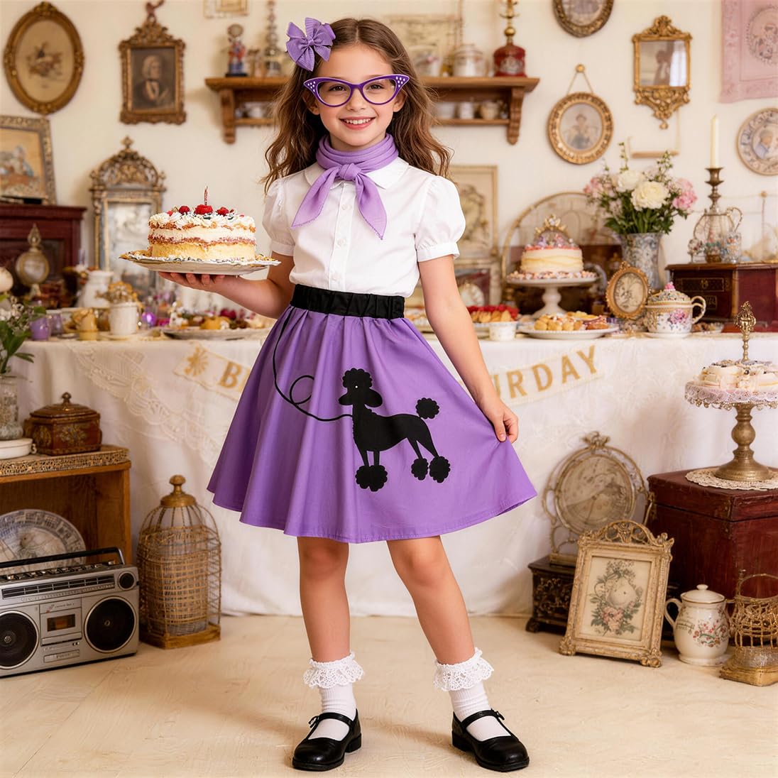 50s Outfit for Girls Poodle Skirt Costume Set for Halloween Birthday Party — view 3