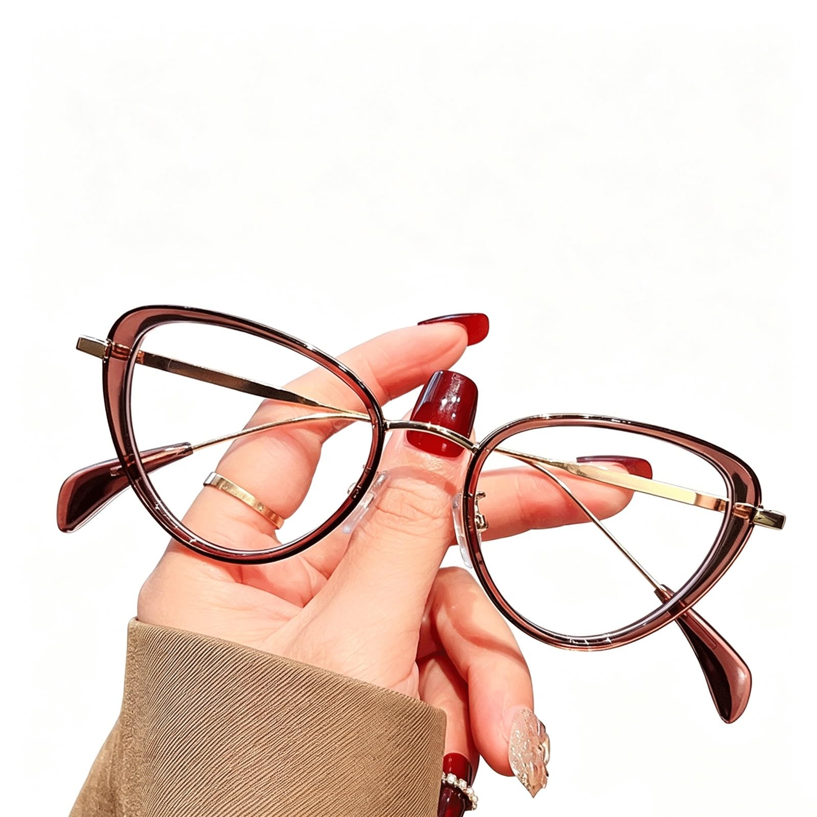 KLJUddGY Cateye Eyewear Frames Ultralight Reading Glasses Non Prescription Eyeglasses Full Rim Spectacles for Computer Modern Fashion(Tea)