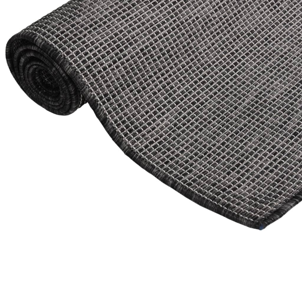 Tappeto piatto esterno in polipropilene, 80 x 150 cm, grigio | Tessitura piatta resistente per terrazza o balcone, rotolo